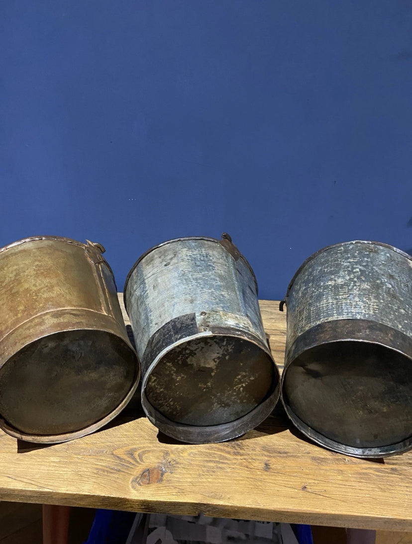 3 X Vintage Galvanised Buckets , Medium