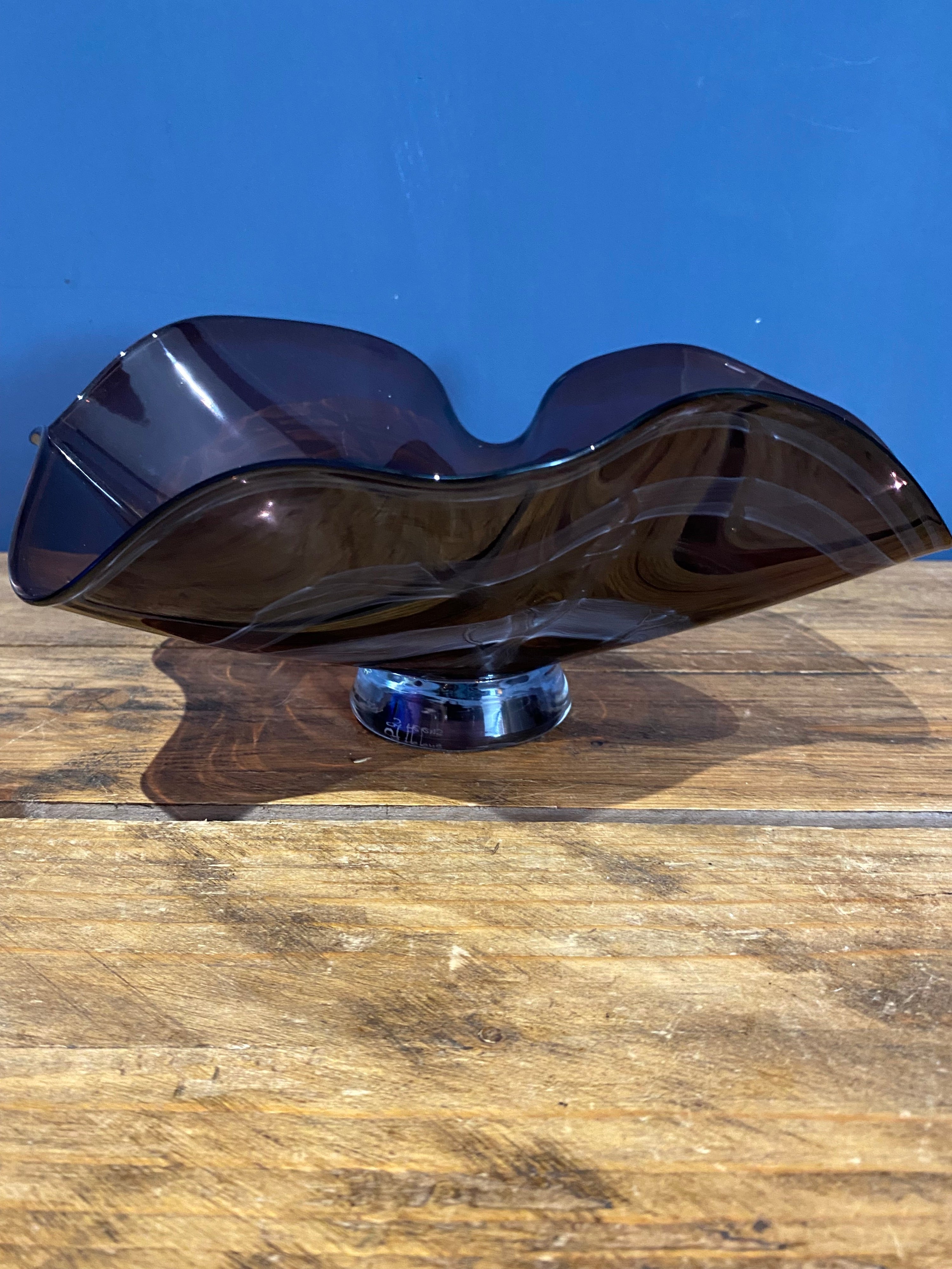 World of glass , St Helens. Purple swirl glass bowl