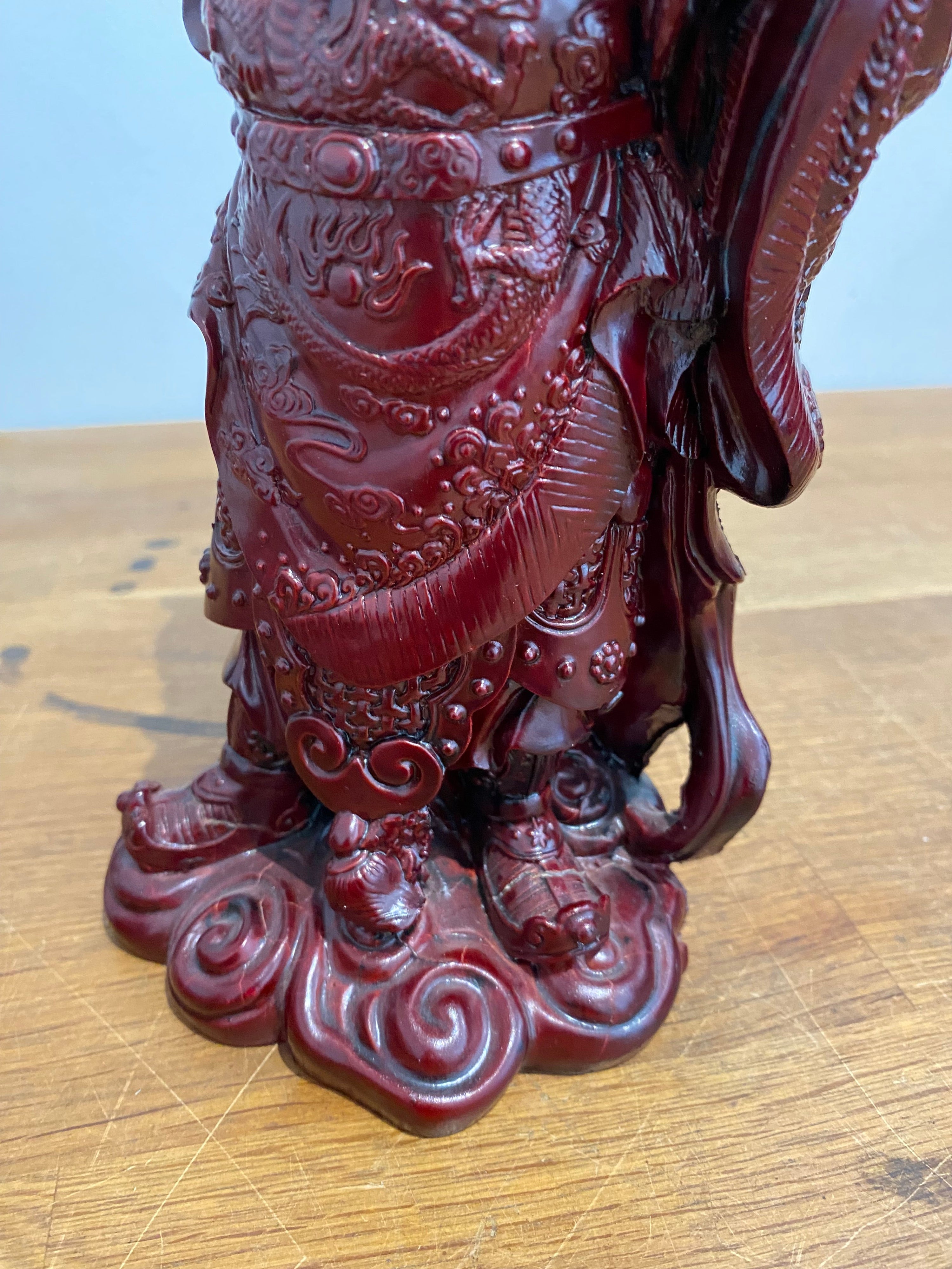 Chinese General Kwan Cinnabar Colour Resin Figure / 10” Statue