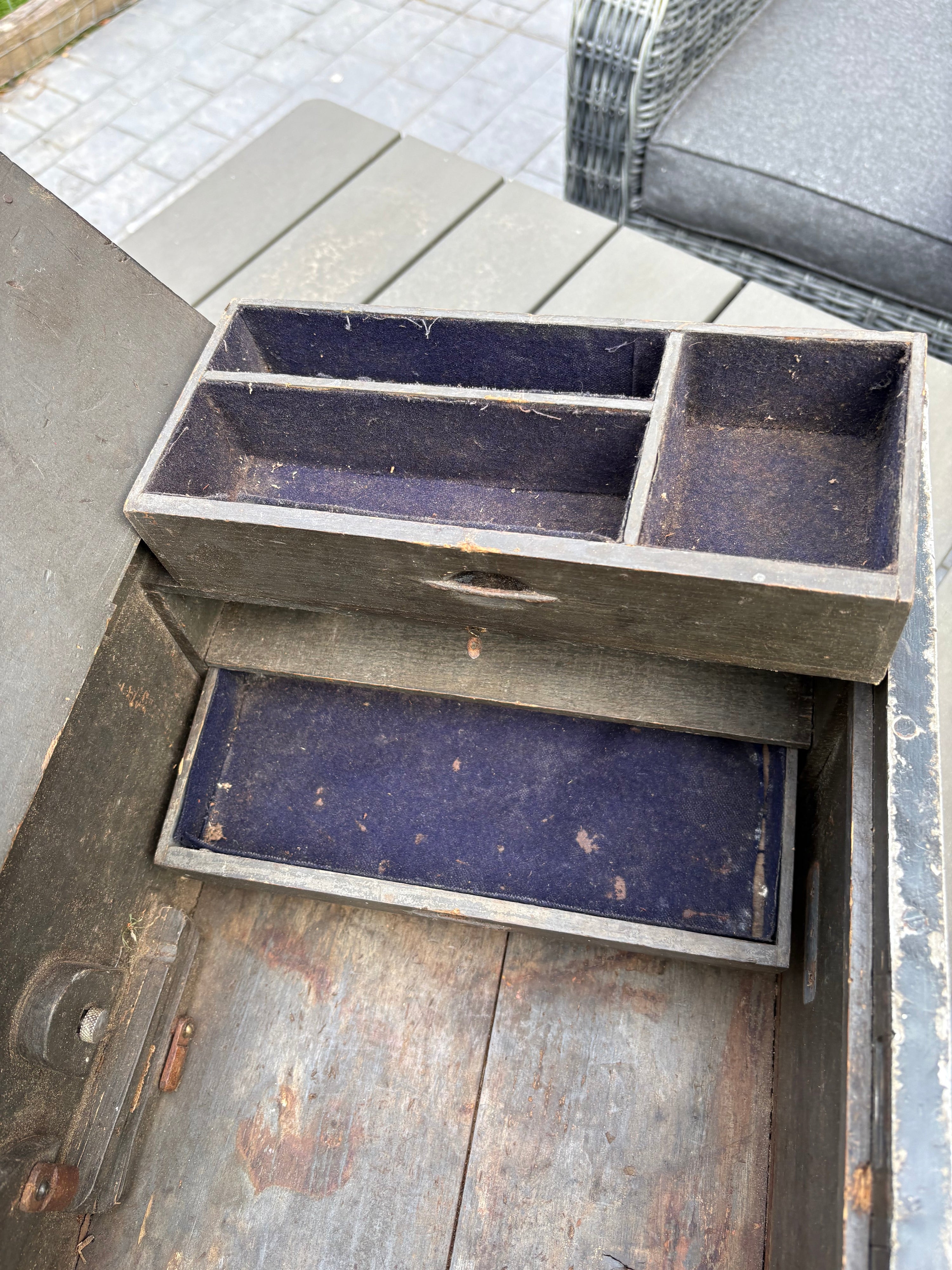 Vintage Wooden Toolbox/ Tool Chest. Metal Edges
