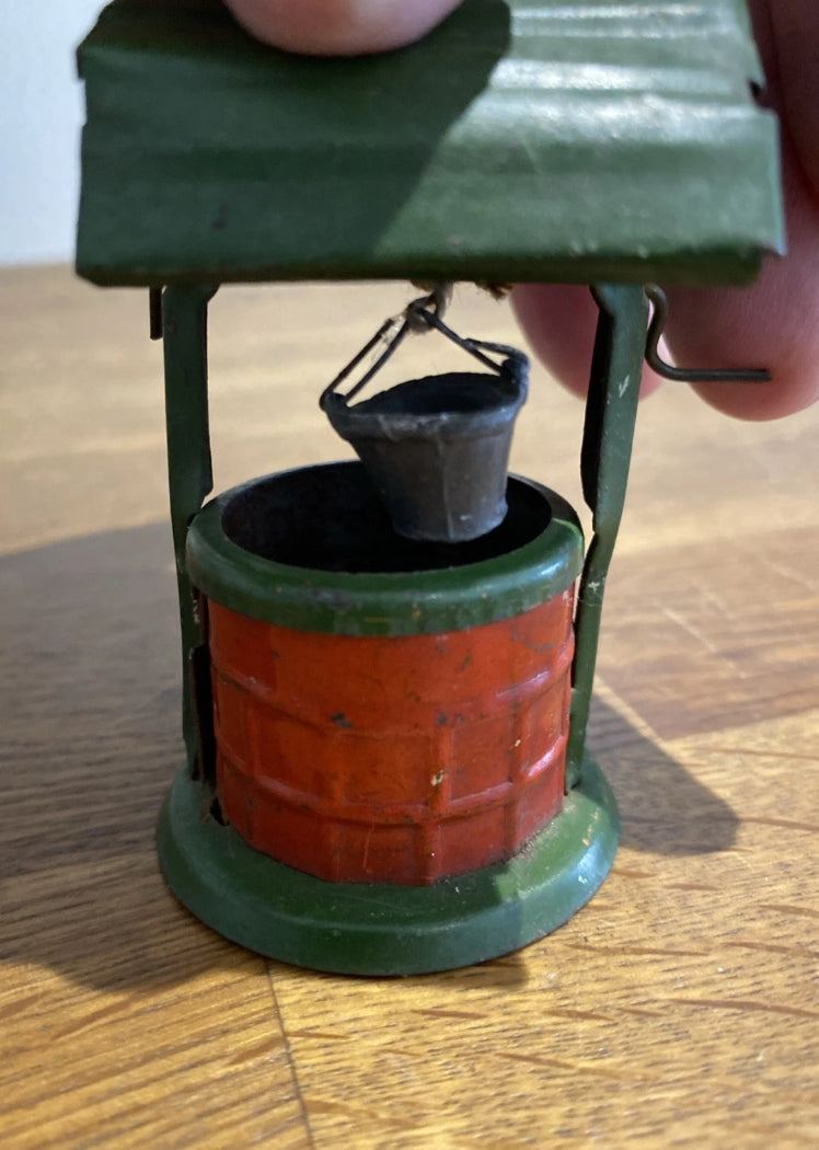 Vintage Tin Plate Toy Well , Wishing Well , Garden Well