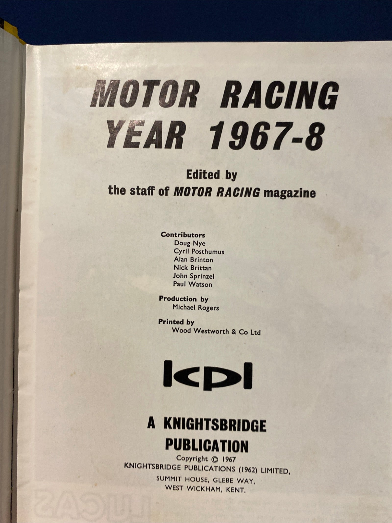 Motor Racing Year Book 1967-8 , Motor Racing Magazine, HB