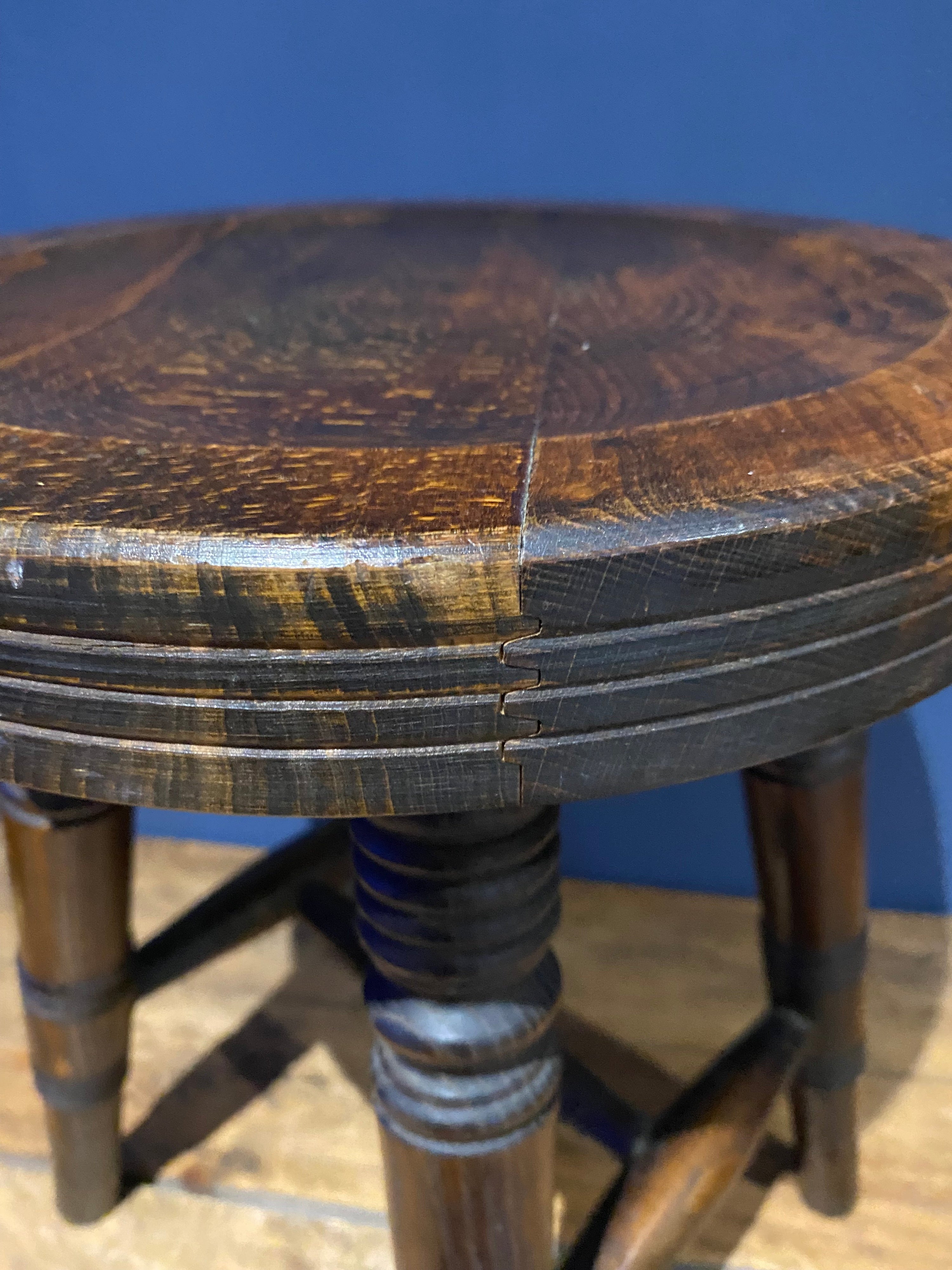 Antique Oak Stool with Beautiful Grain And Patina