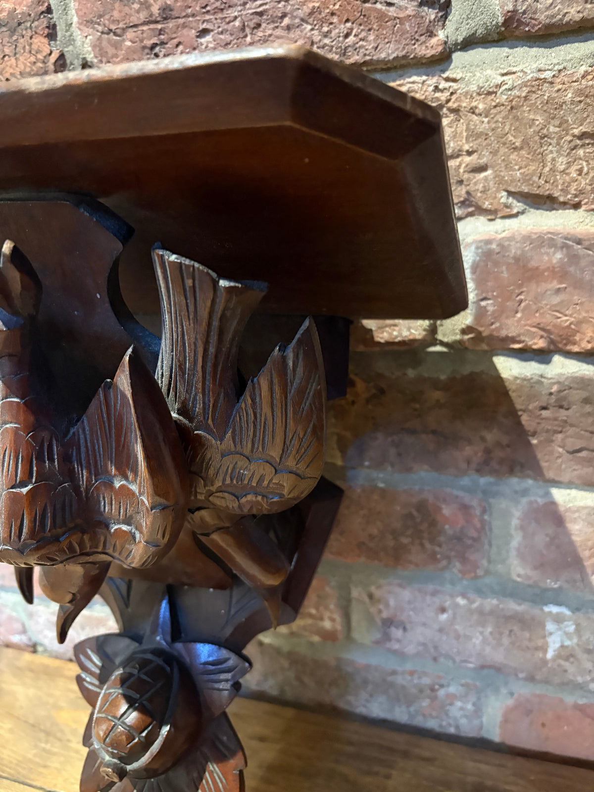 Antique Carved Wood Shelf , Clock Shelf , Austrian . Black forest?