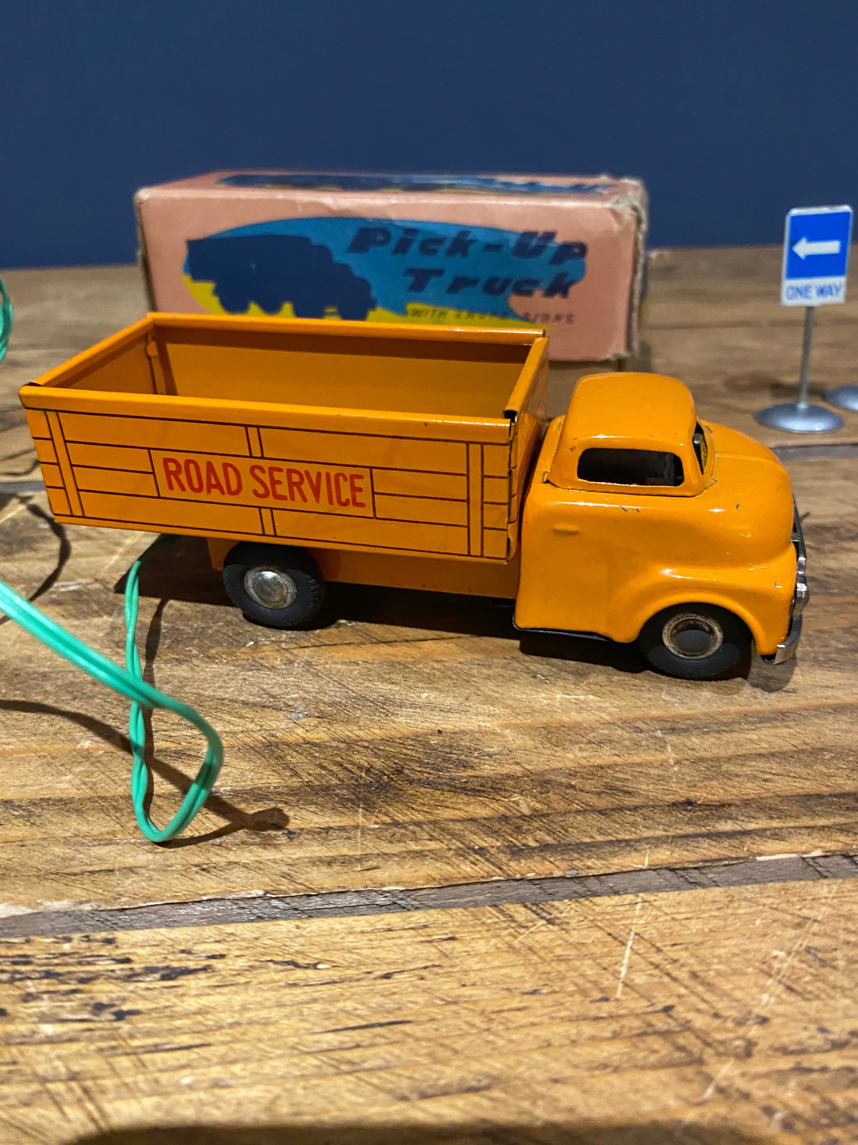 Yamaichi Pick-Up Truck Remote Controlled with x2 Road Signs Tin Plate 1950s