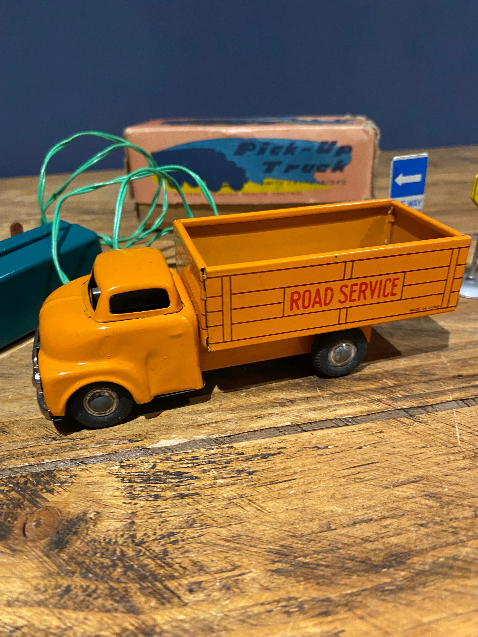 Yamaichi Pick-Up Truck Remote Controlled with x2 Road Signs Tin Plate 1950s