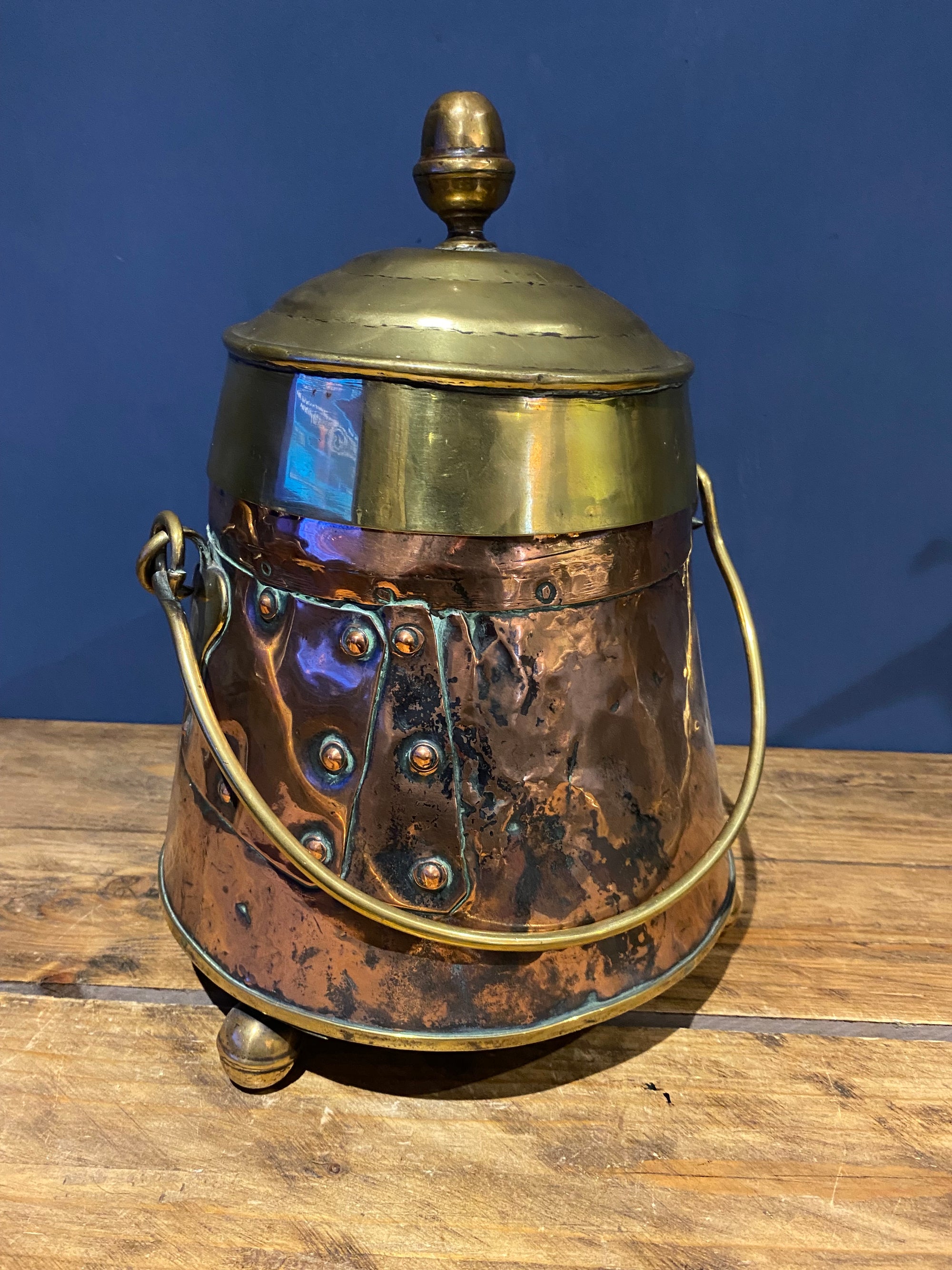 Antique Copper And Brass Dutch Doof Pot , Embers Bucket.