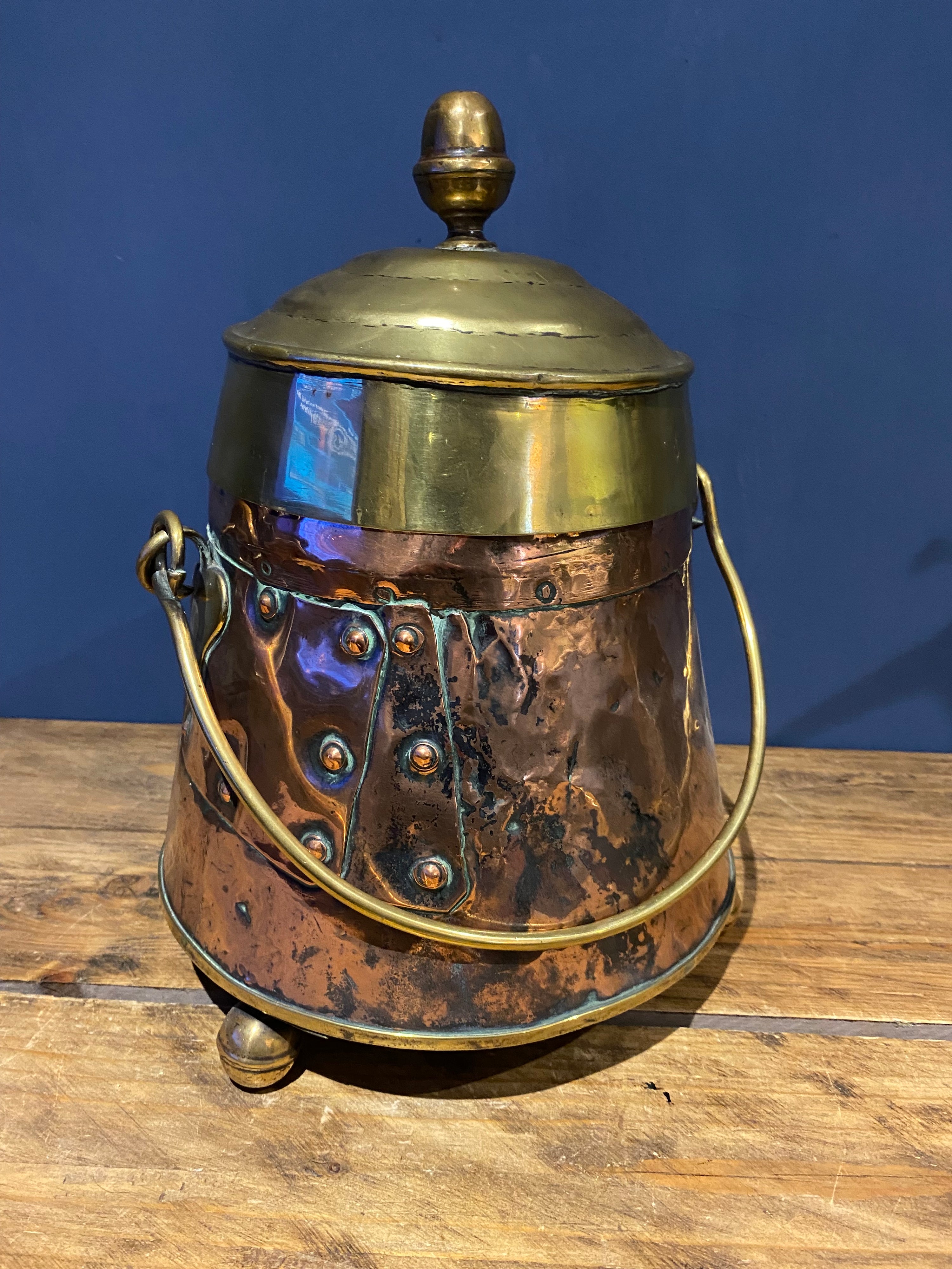 Antique Copper And Brass Dutch Doof Pot , Embers Bucket.