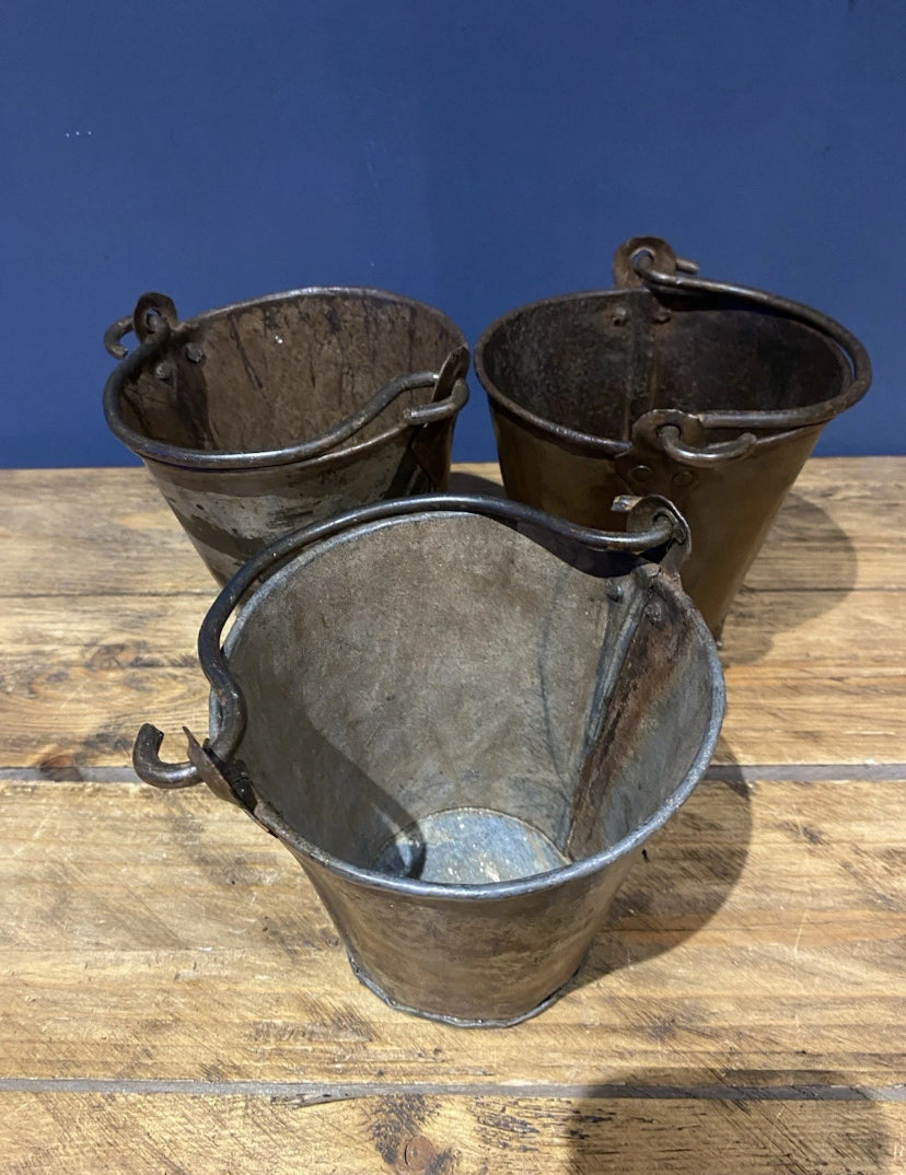 Vintage Small Galvanised/ Steel Buckets / Flower Buckets , Plenty Of Patina X3