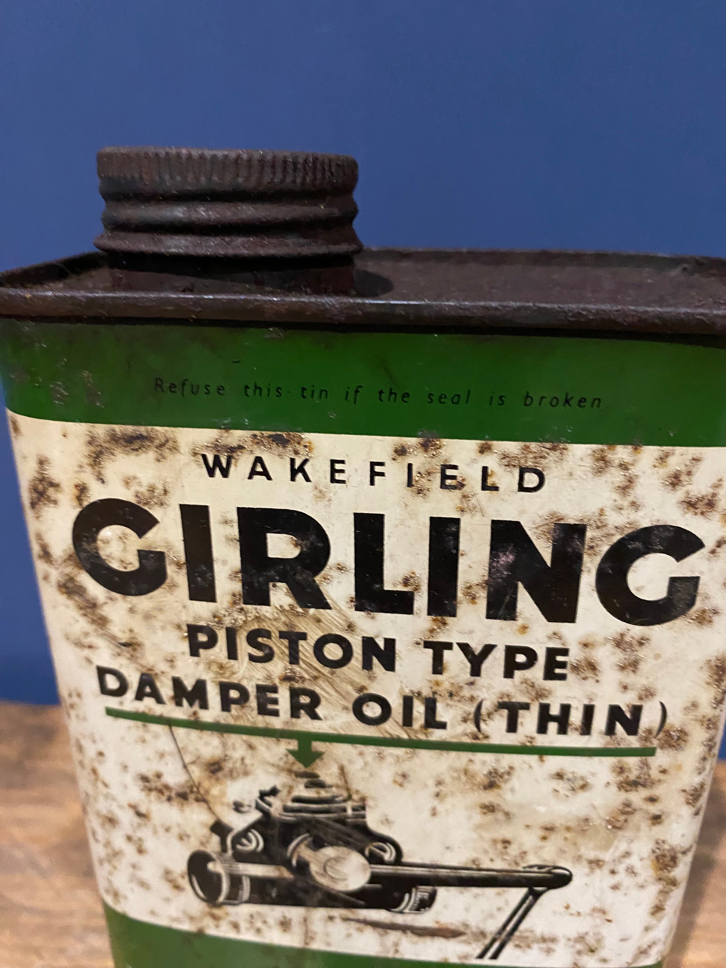 Vintage Wakefield Girling Piston Damper Oil Empty Tin , Castrol