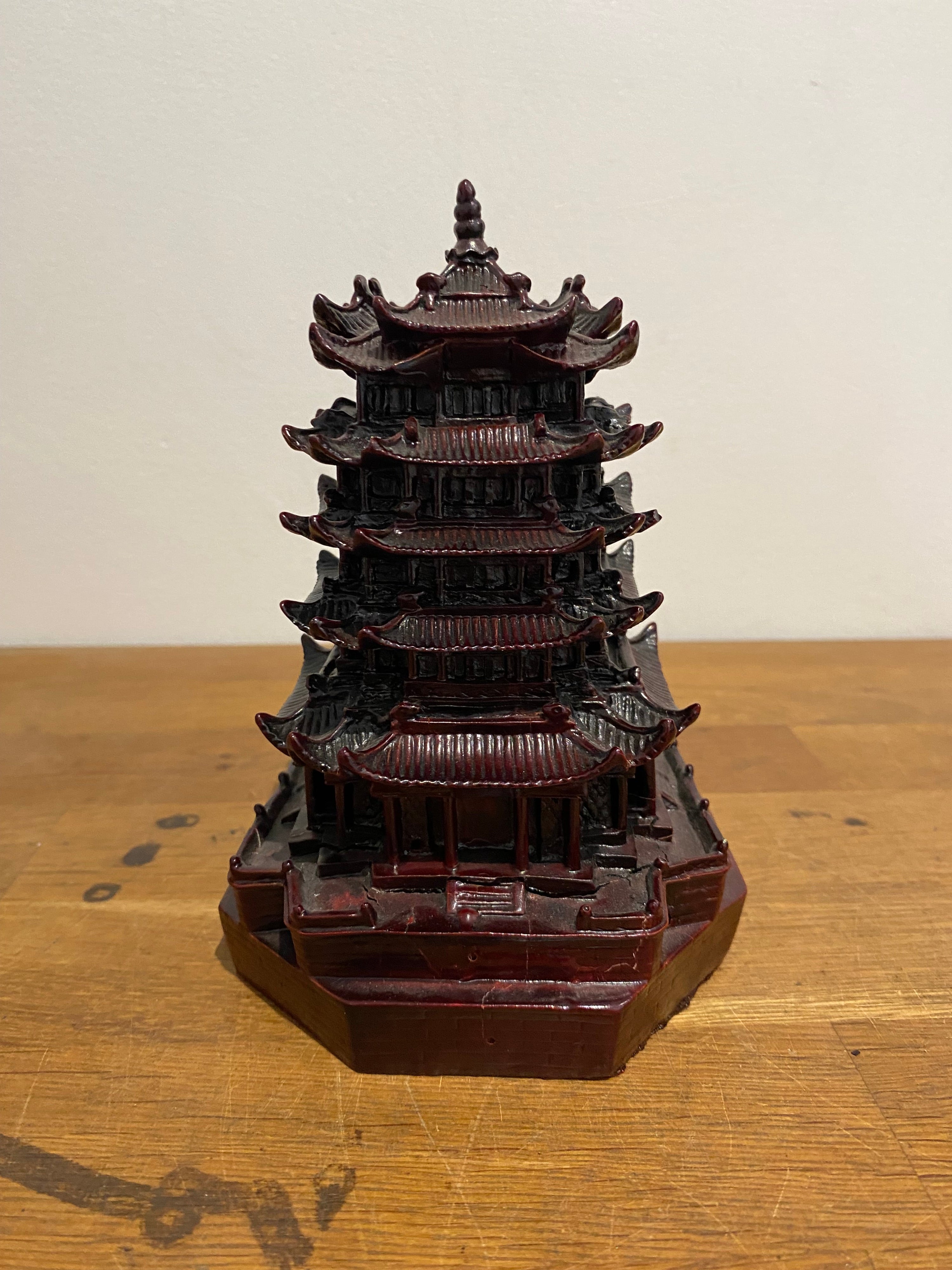 Small Resin Chinese Temple Ornament, Ox Blood Colour .