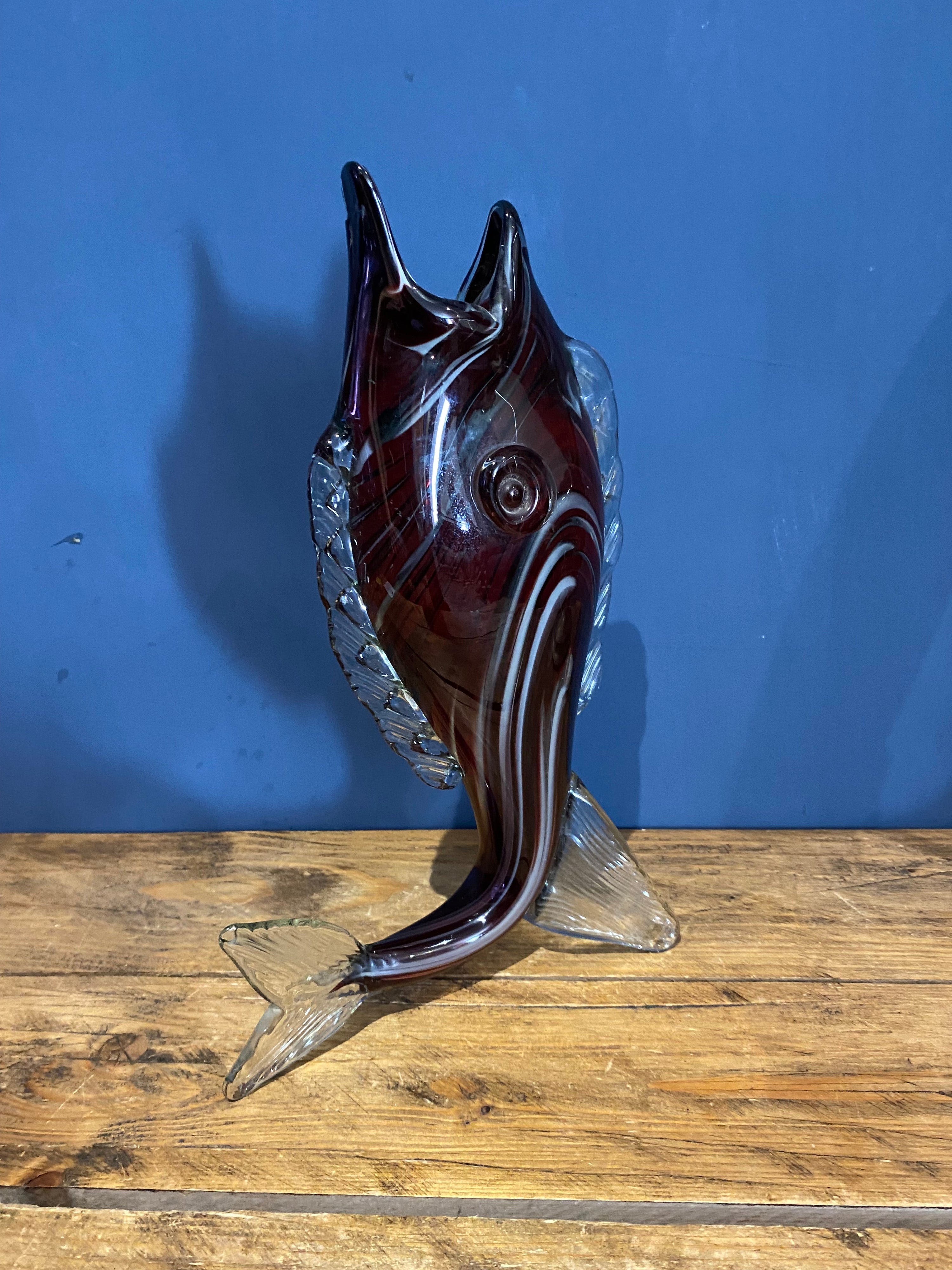 Vintage Retro Glass Fish Vase , Murano