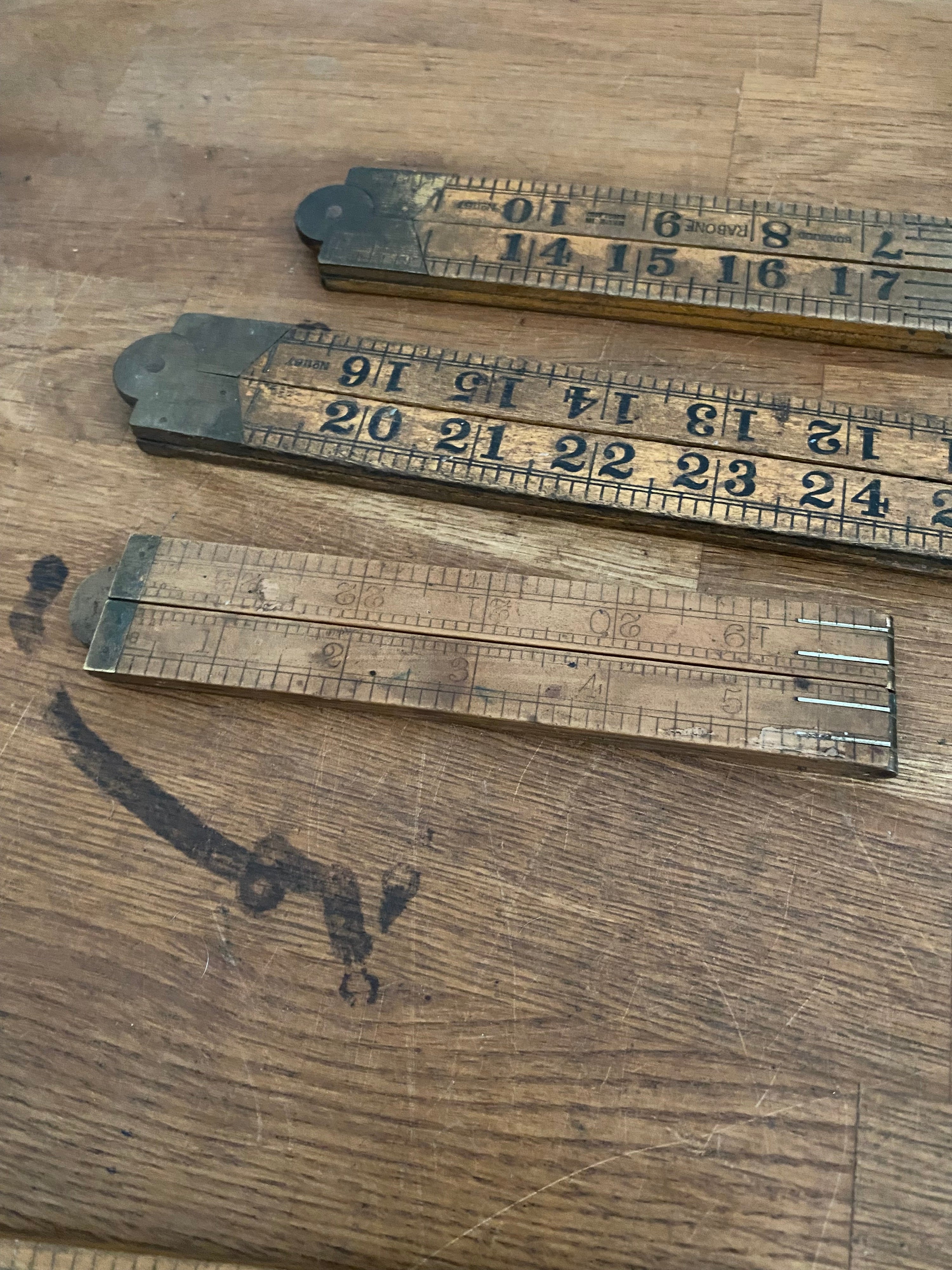 Joblot Of 15 Vintage Box Wood Folding Rulers , Mostly Rabone , Various Condition