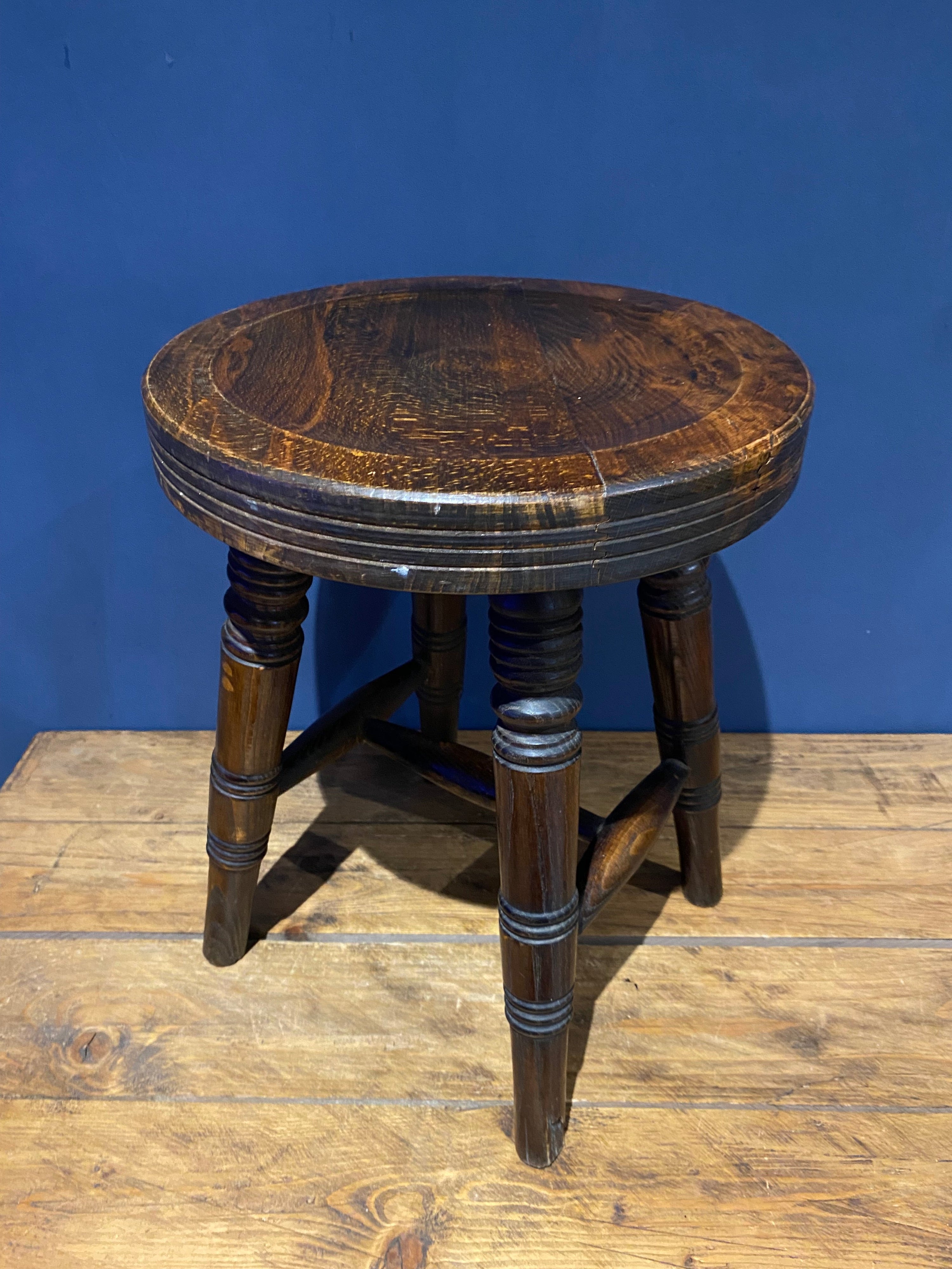 Antique Oak Stool with Beautiful Grain And Patina