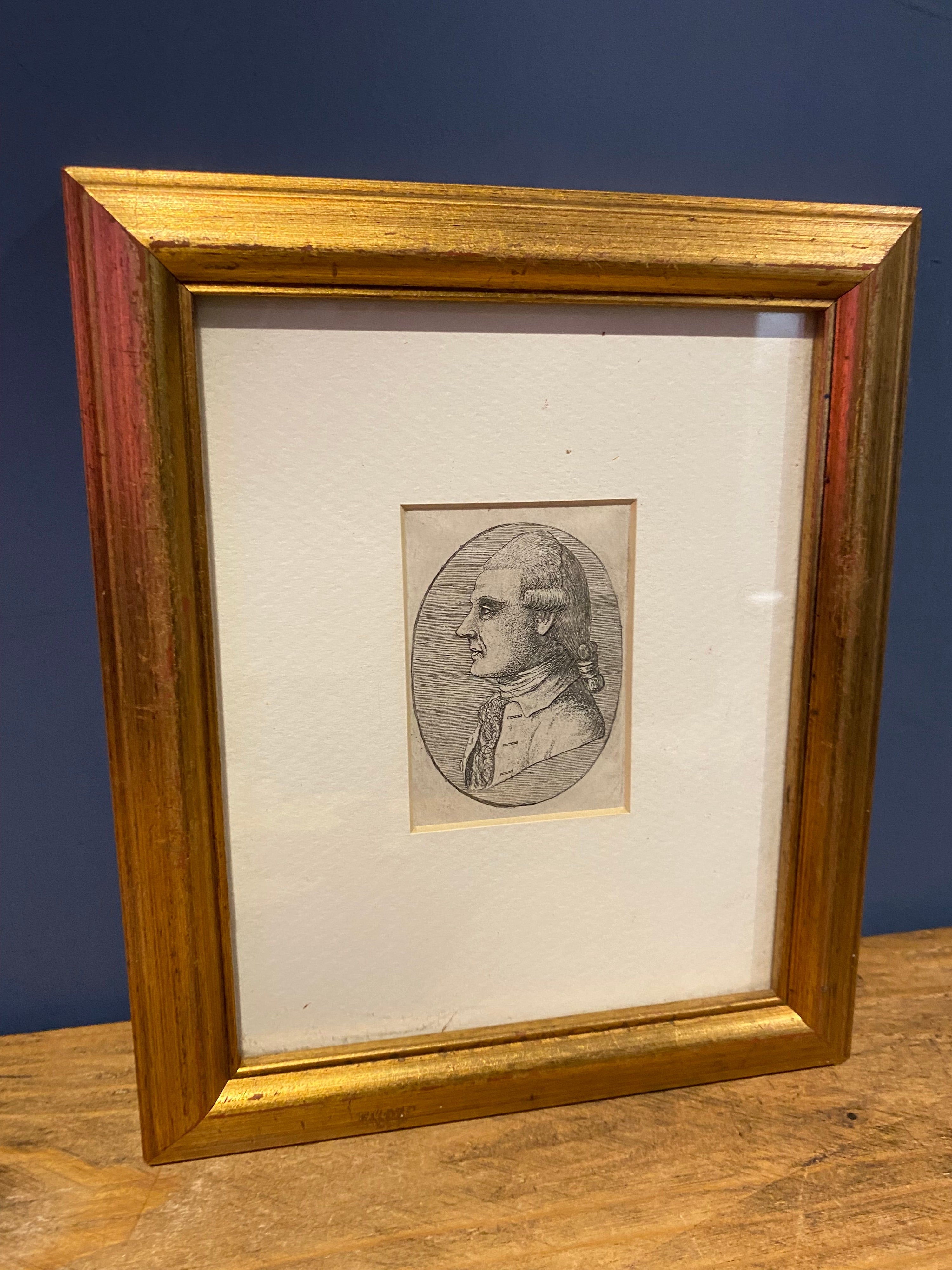 Antique Early Miniature Pencil Portrait Print