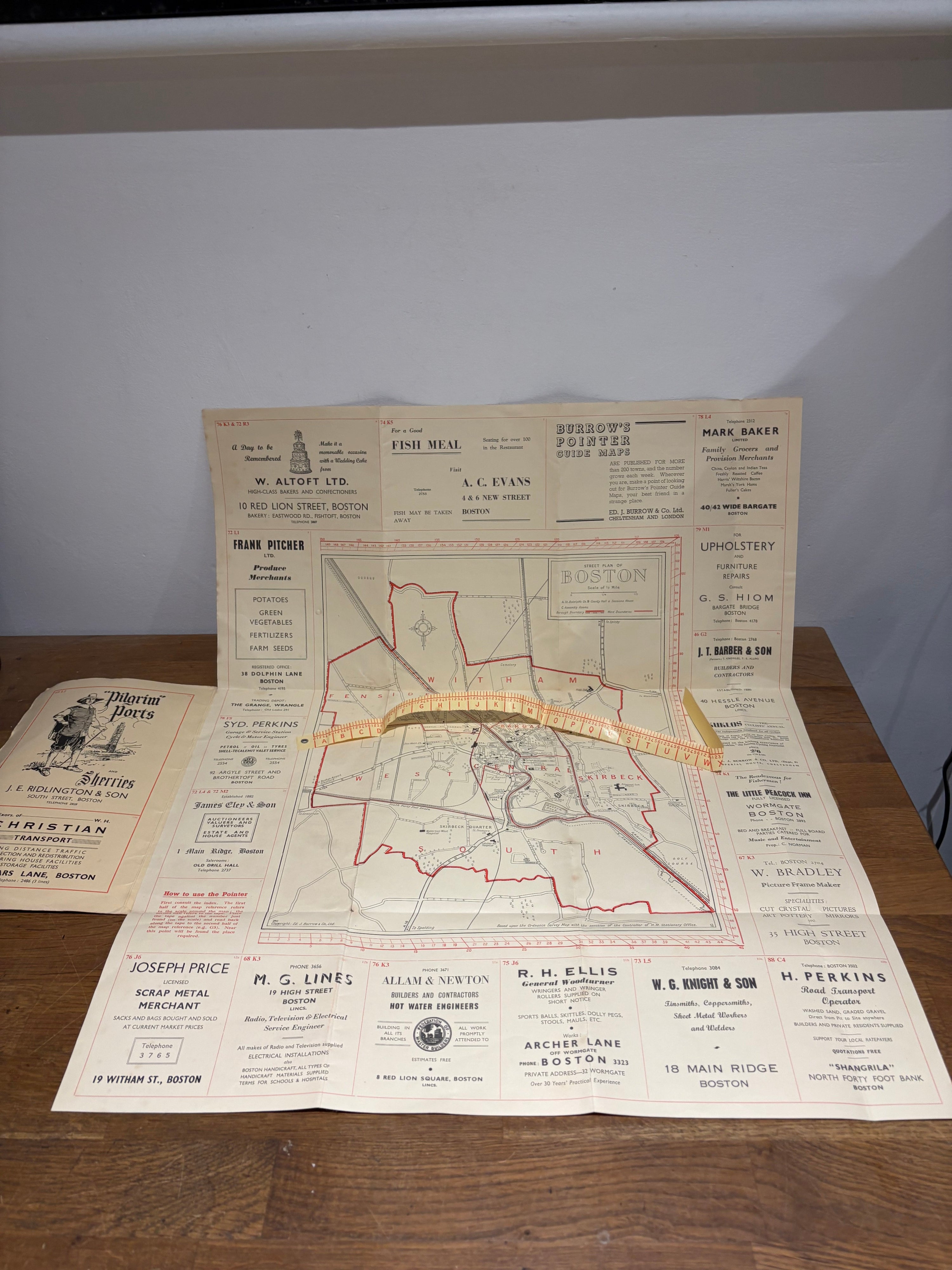 Vintage 1930’s-1950’s Burrows Pointer Guide Map Of Boston UK , Third Edition