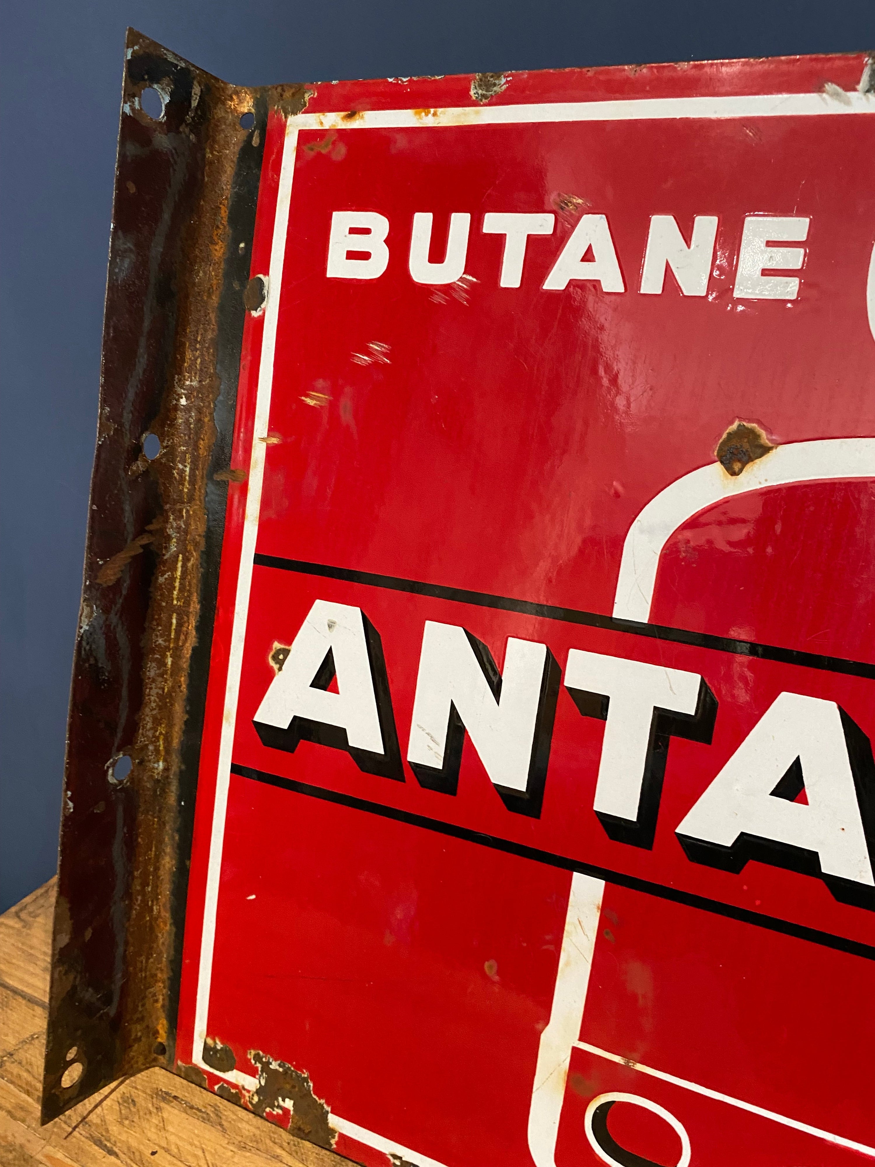 Vintage French Antargaz double sided enamel sign , 1970’s