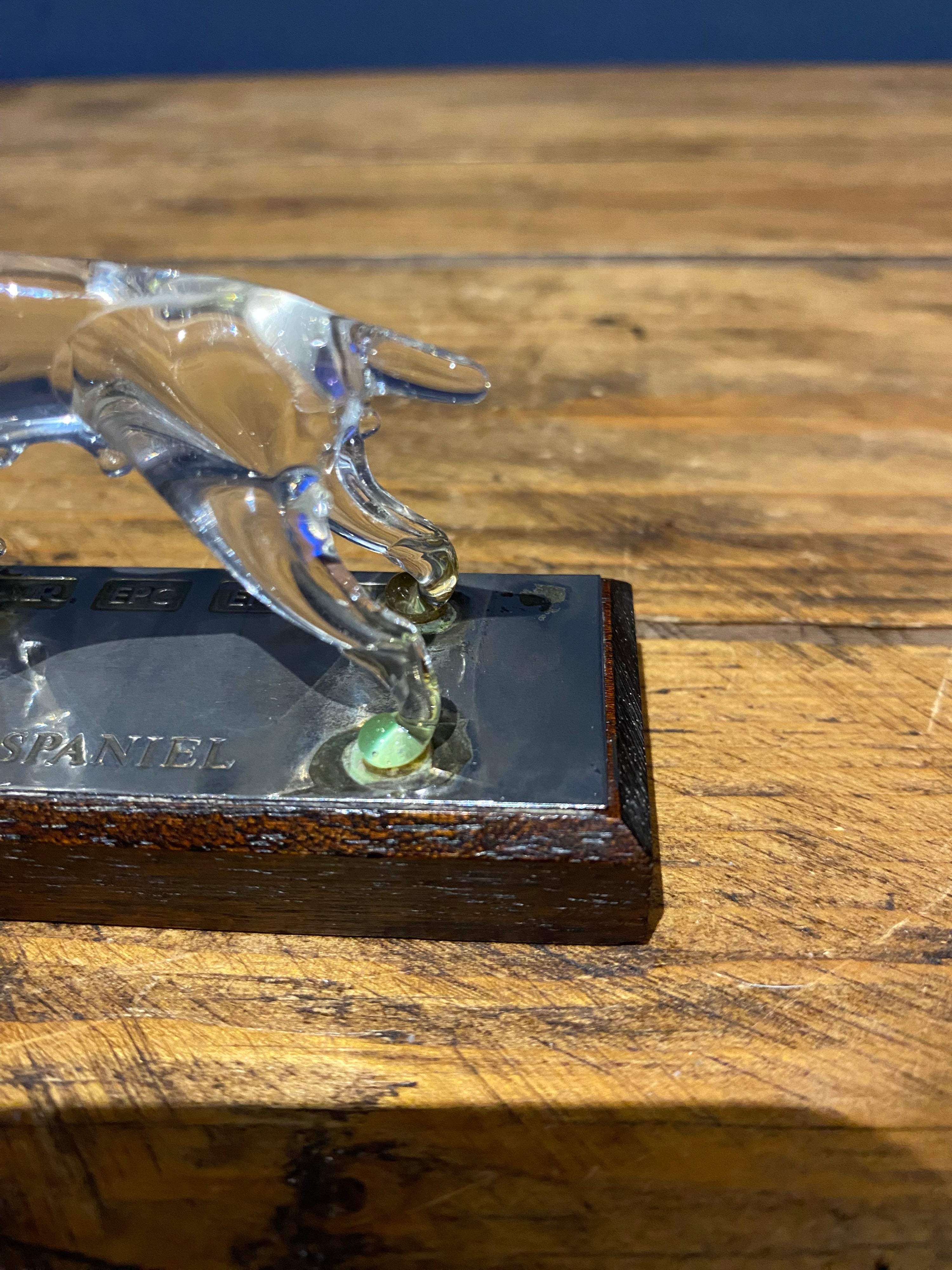 Vintage Crystal Spaniel Ornament On Wood Base