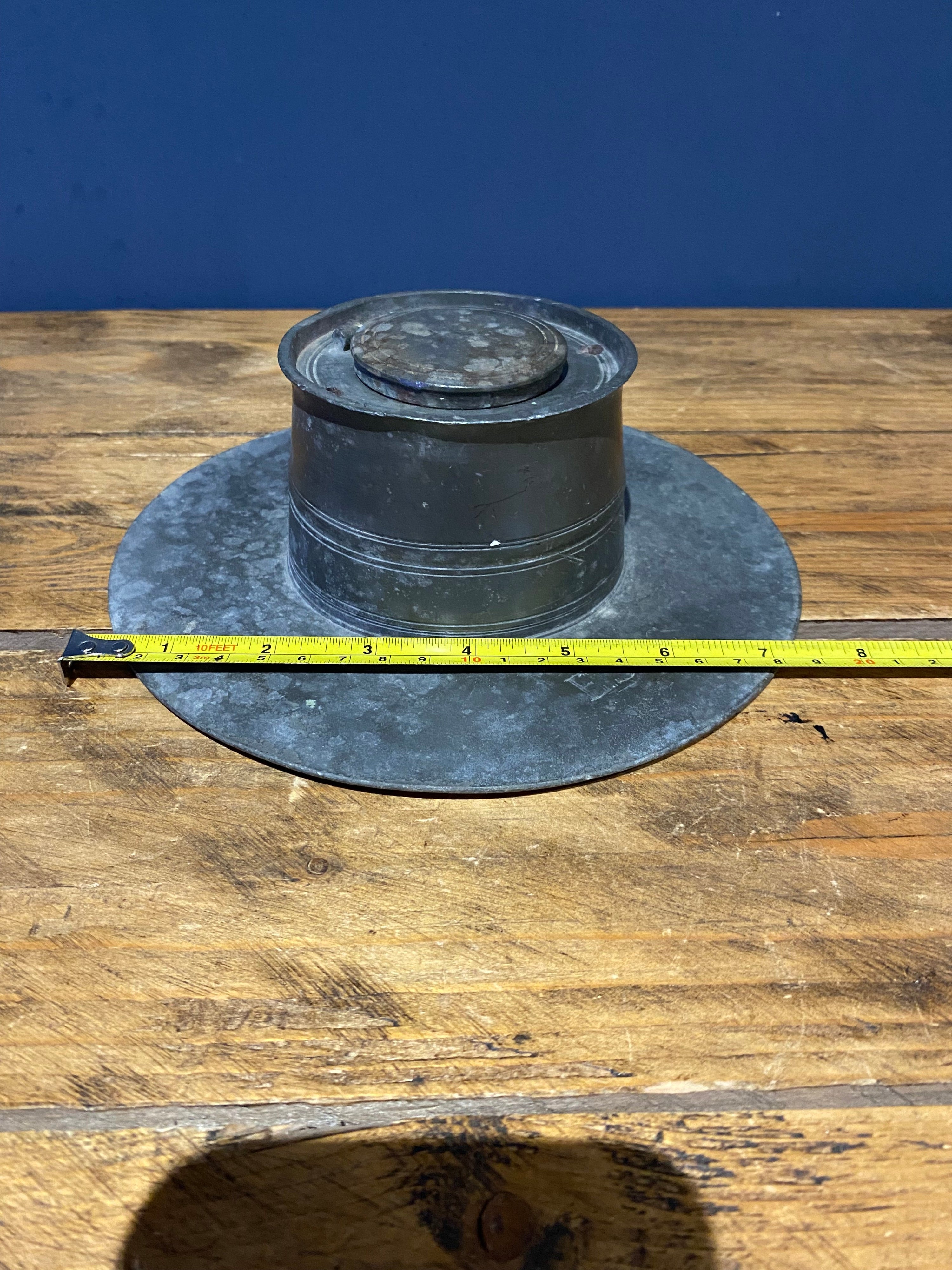 Vintage/ Antique Pewter Inkwell , Stamped E.S.C.C.