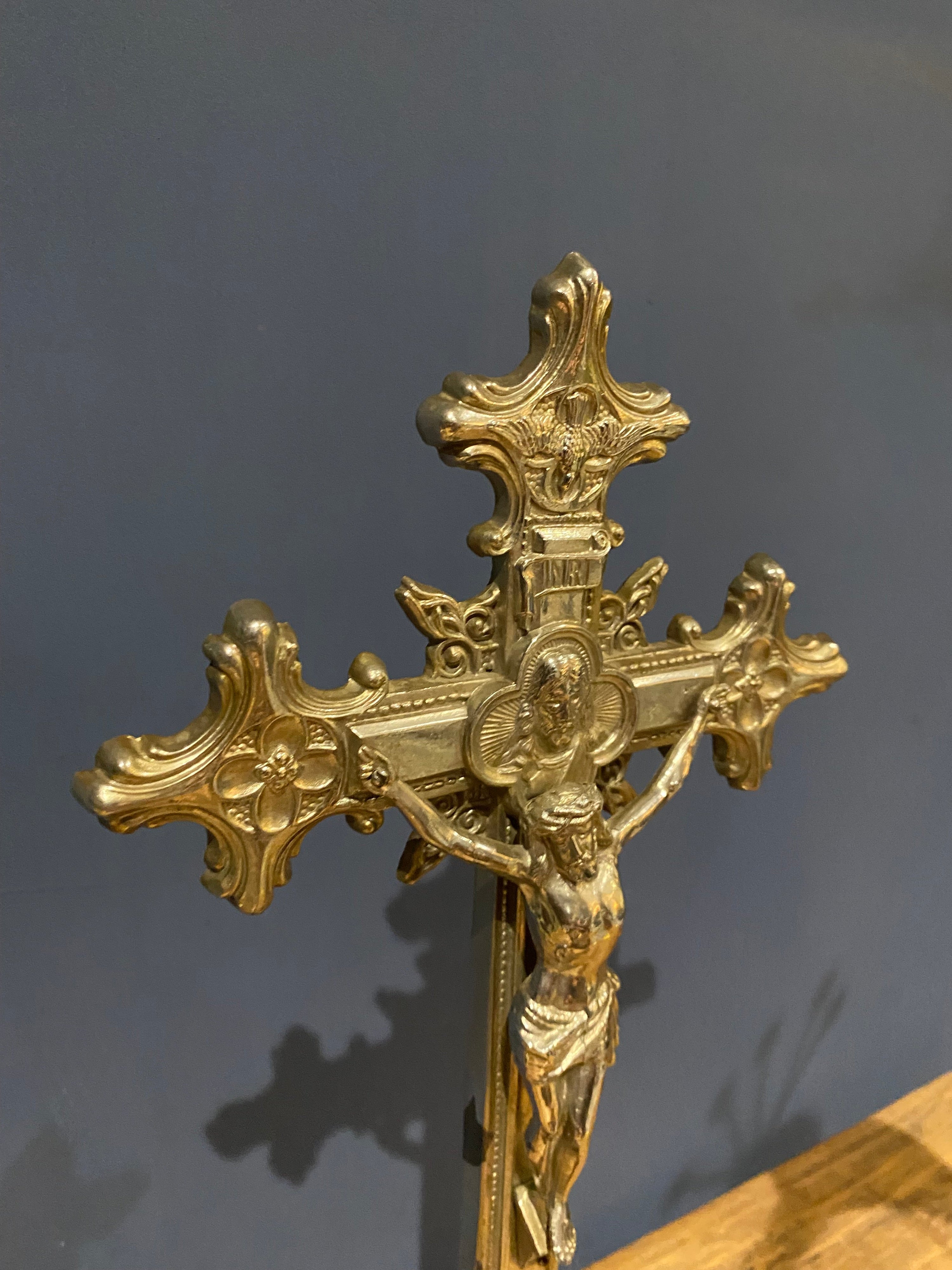 Vintage Mid Century French White Metal/ chrome  Altar Crucifix 45 Cms High