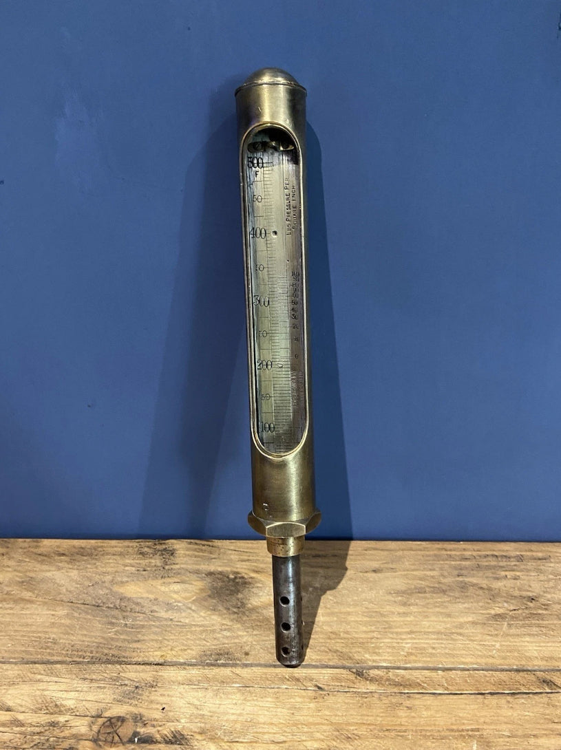 Antique/ Vintage Brass Steam Thermometer, Industrial / Steam Engine