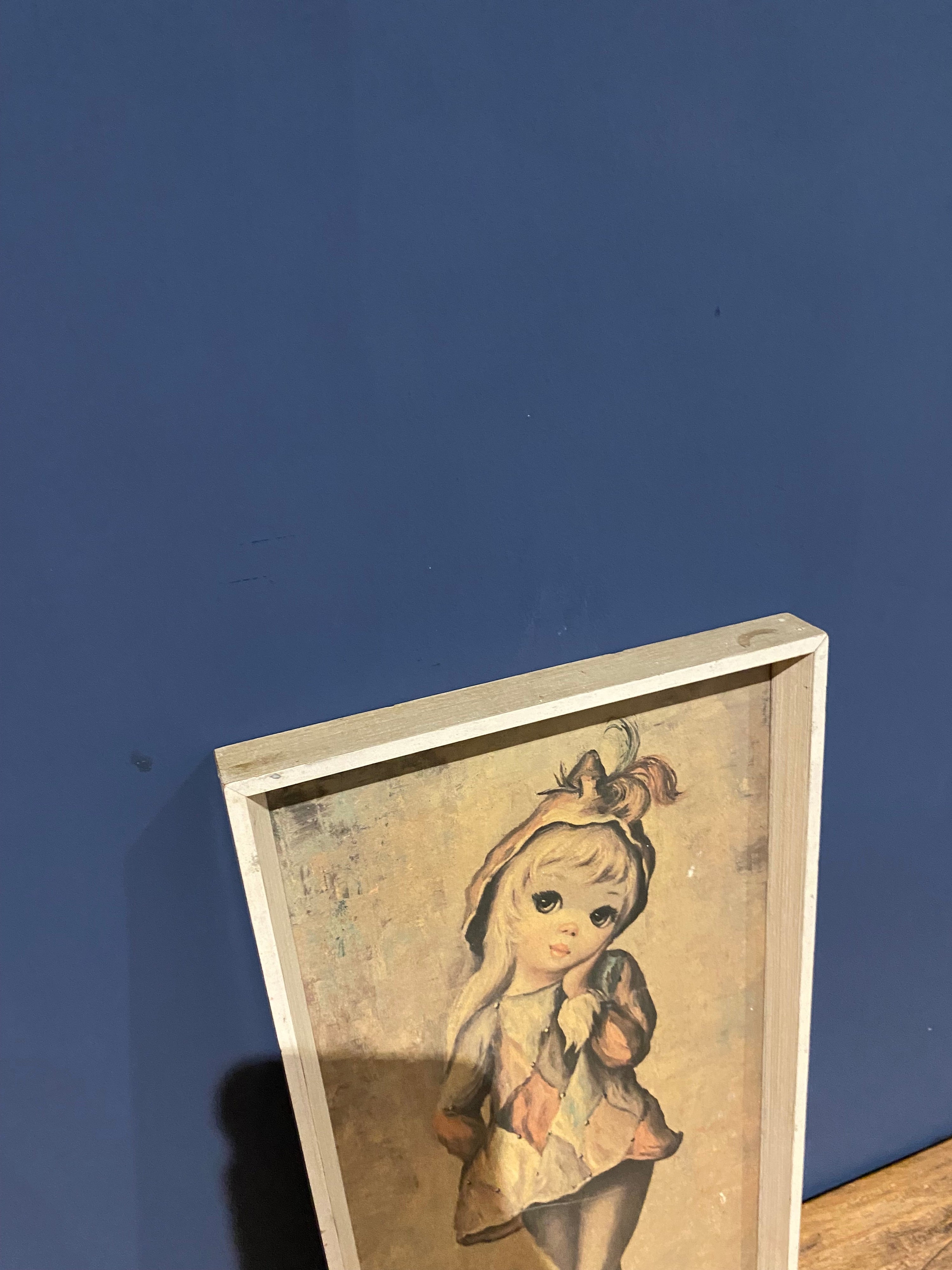 Vintage Maio Harlequin Girl , Big Eyes Print. Boots Framed Retro 60’s/70’s