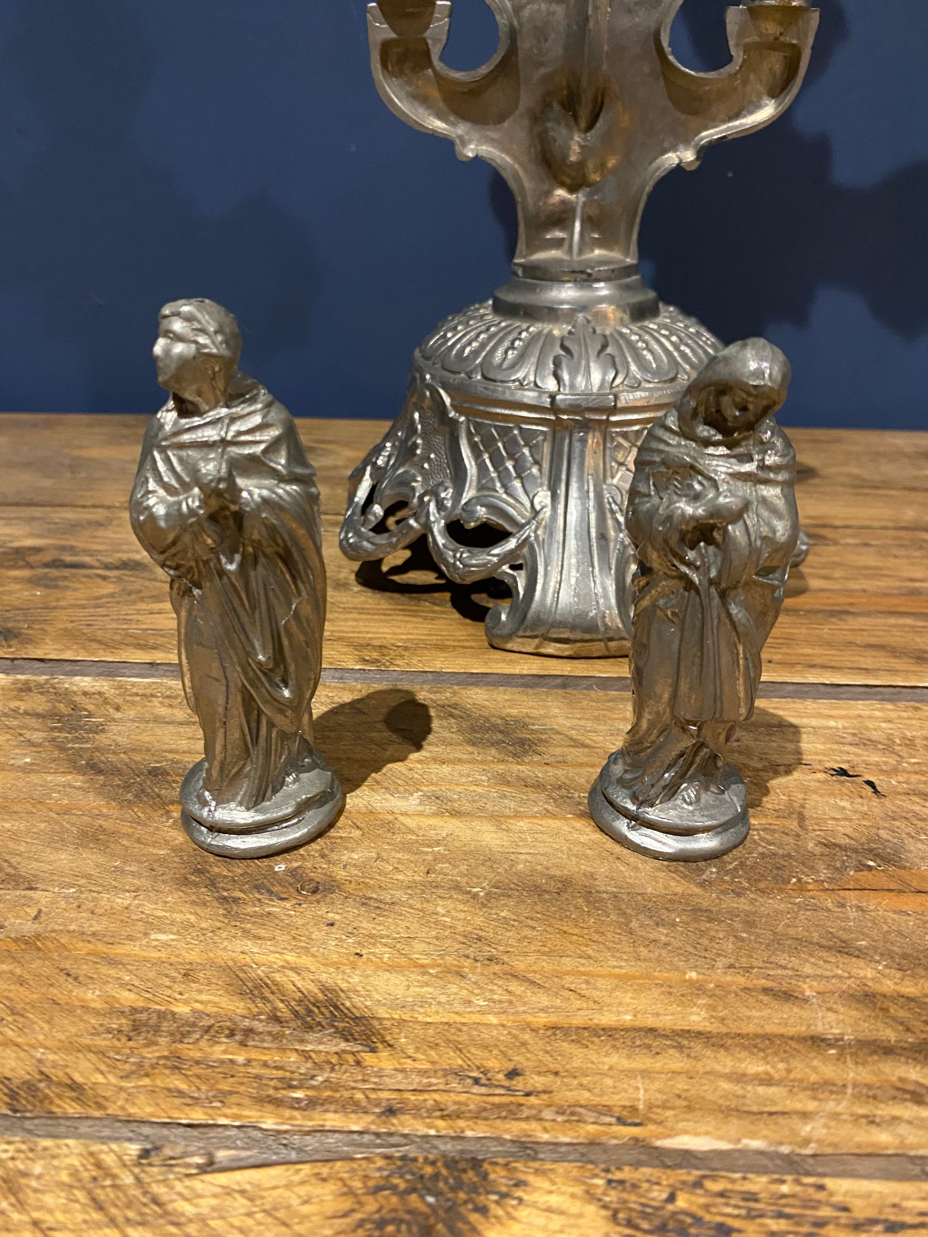 Vintage Mid Century French White Metal  Altar Crucifix 45 Cms High