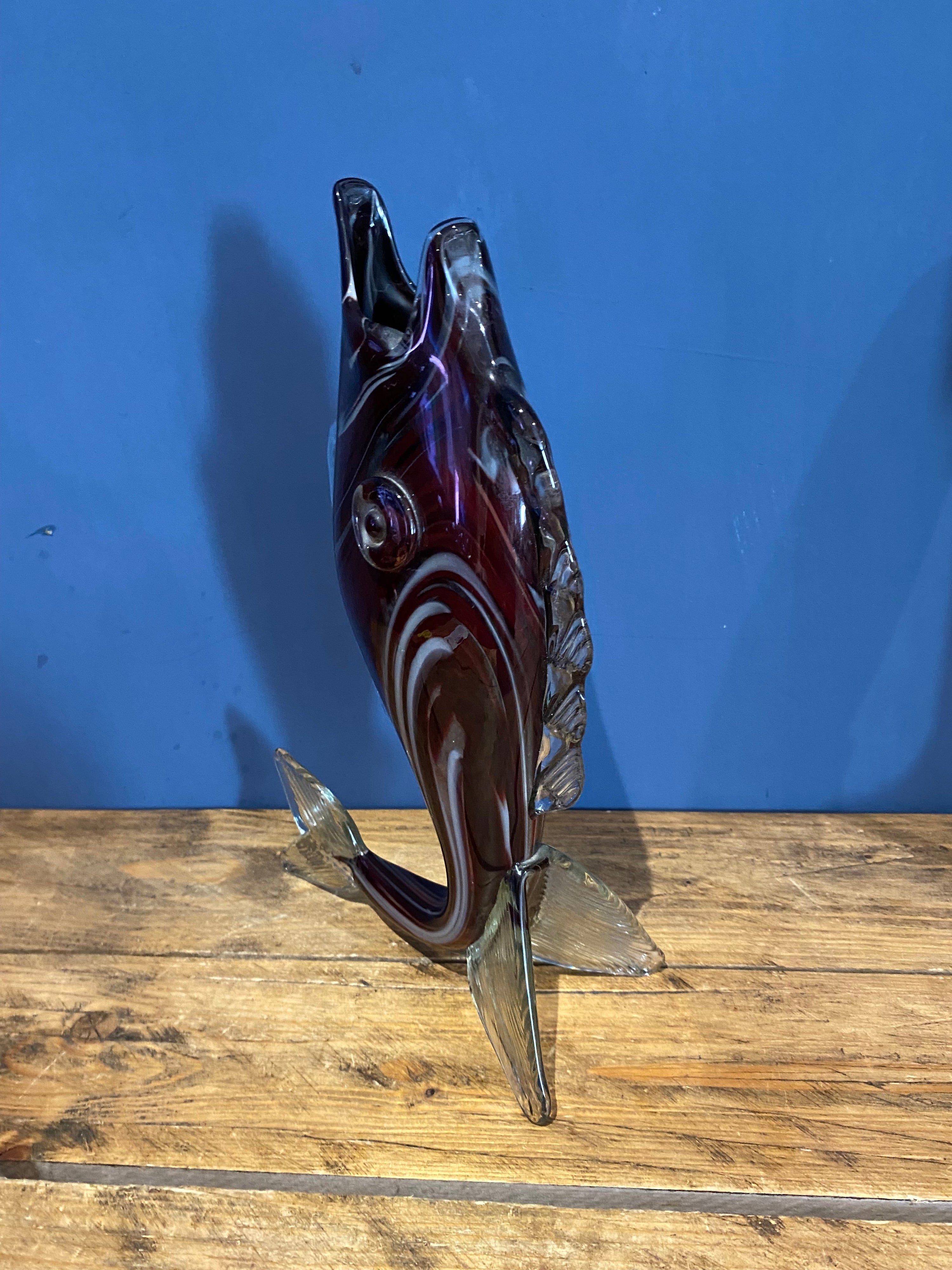 Vintage Retro Glass Fish Vase , Murano