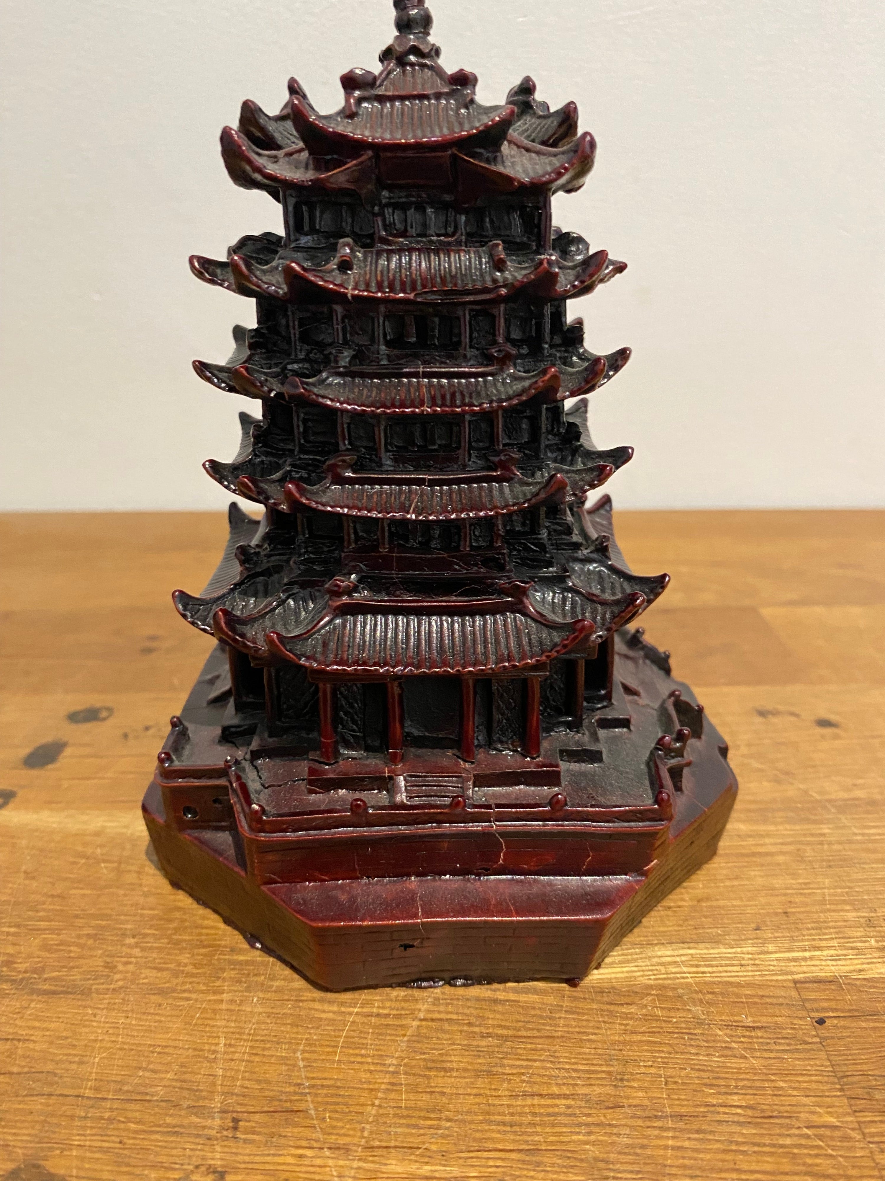 Small Resin Chinese Temple Ornament, Ox Blood Colour .