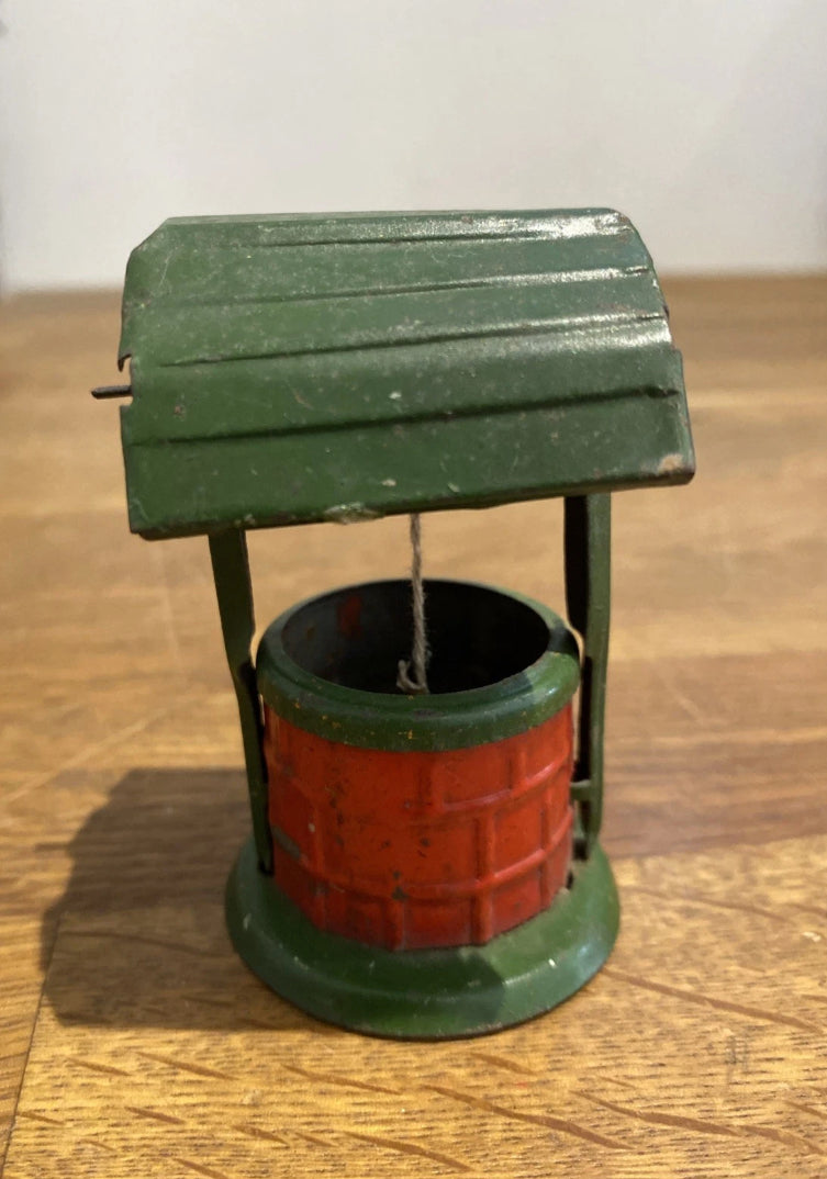 Vintage Tin Plate Toy Well , Wishing Well , Garden Well