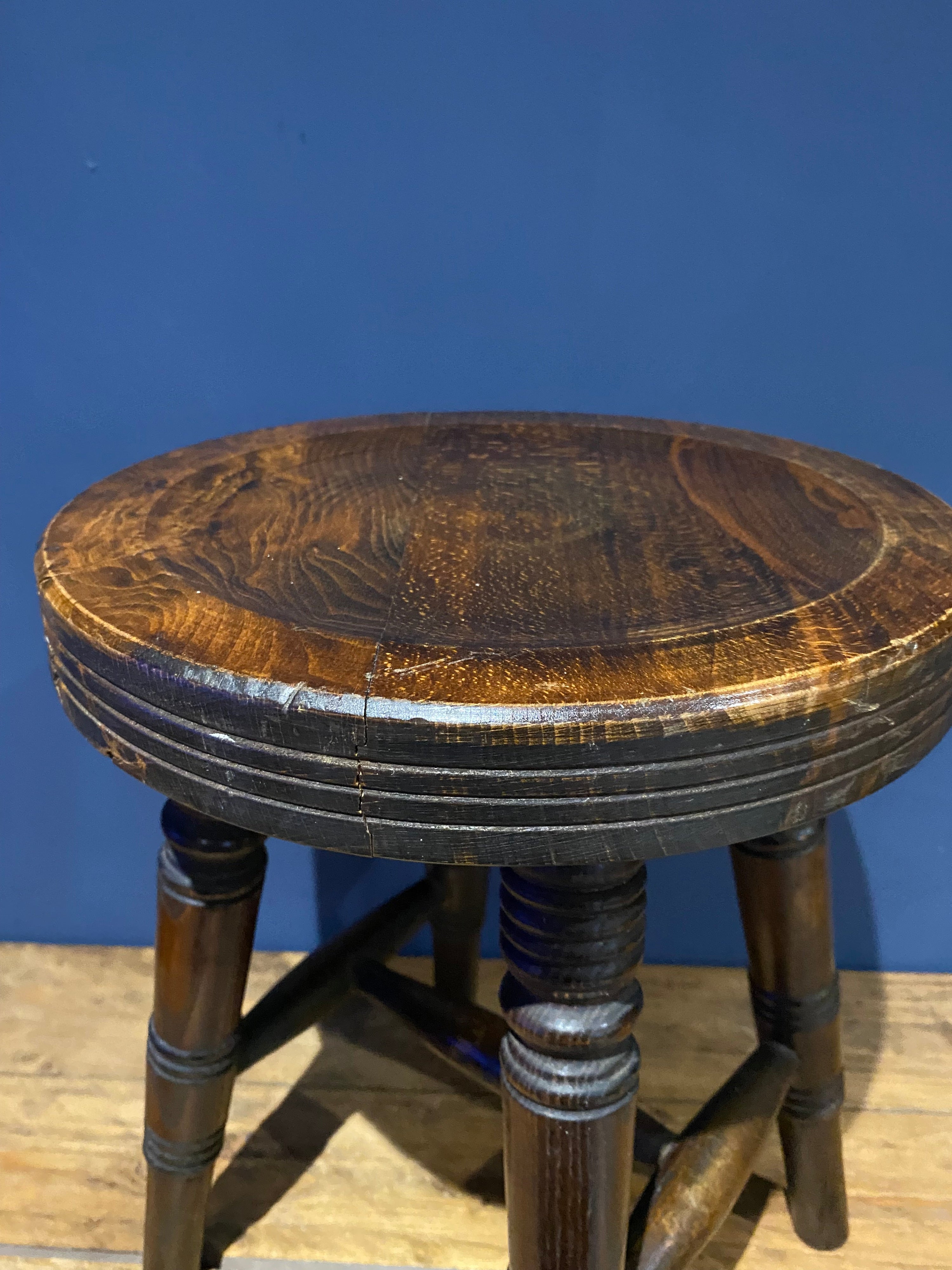 Antique Oak Stool with Beautiful Grain And Patina