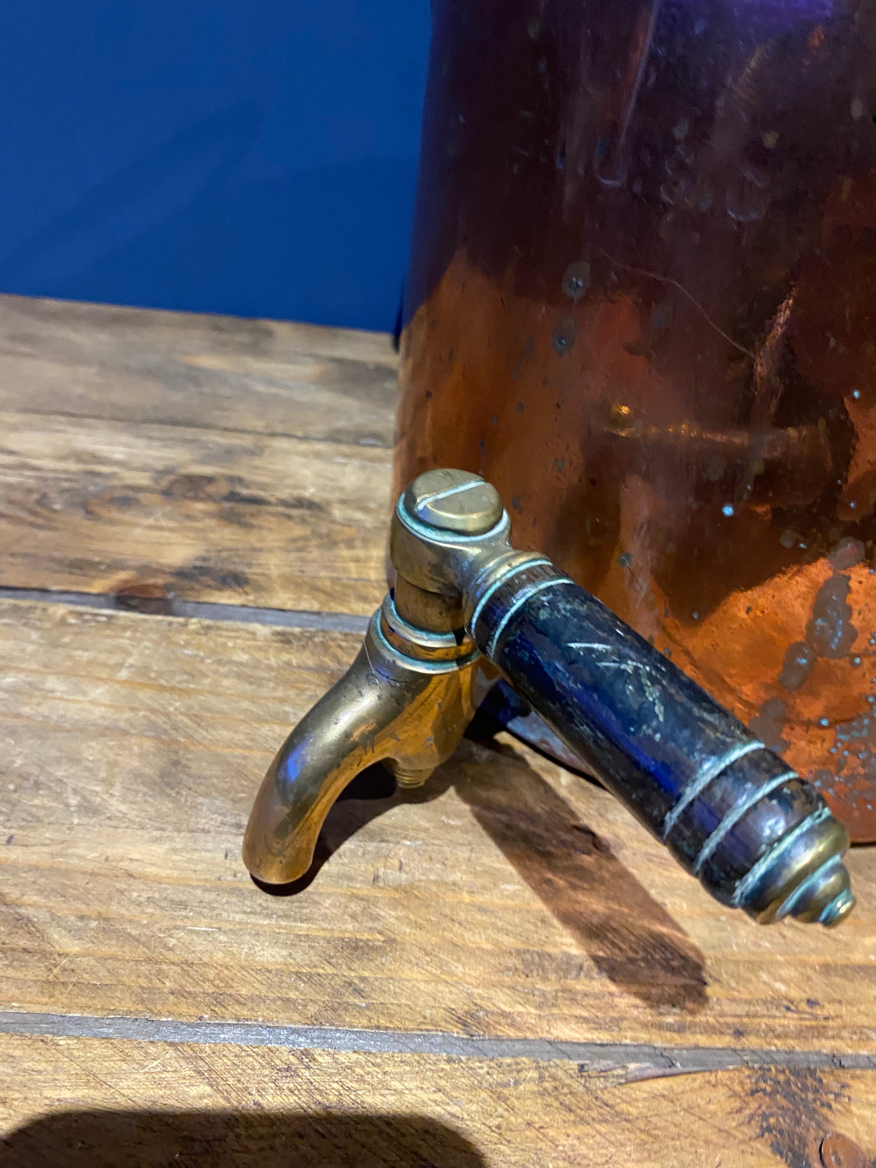 Large Heavy Antique Copper Water Urn , E.I.U.S.C. Stamped In It.