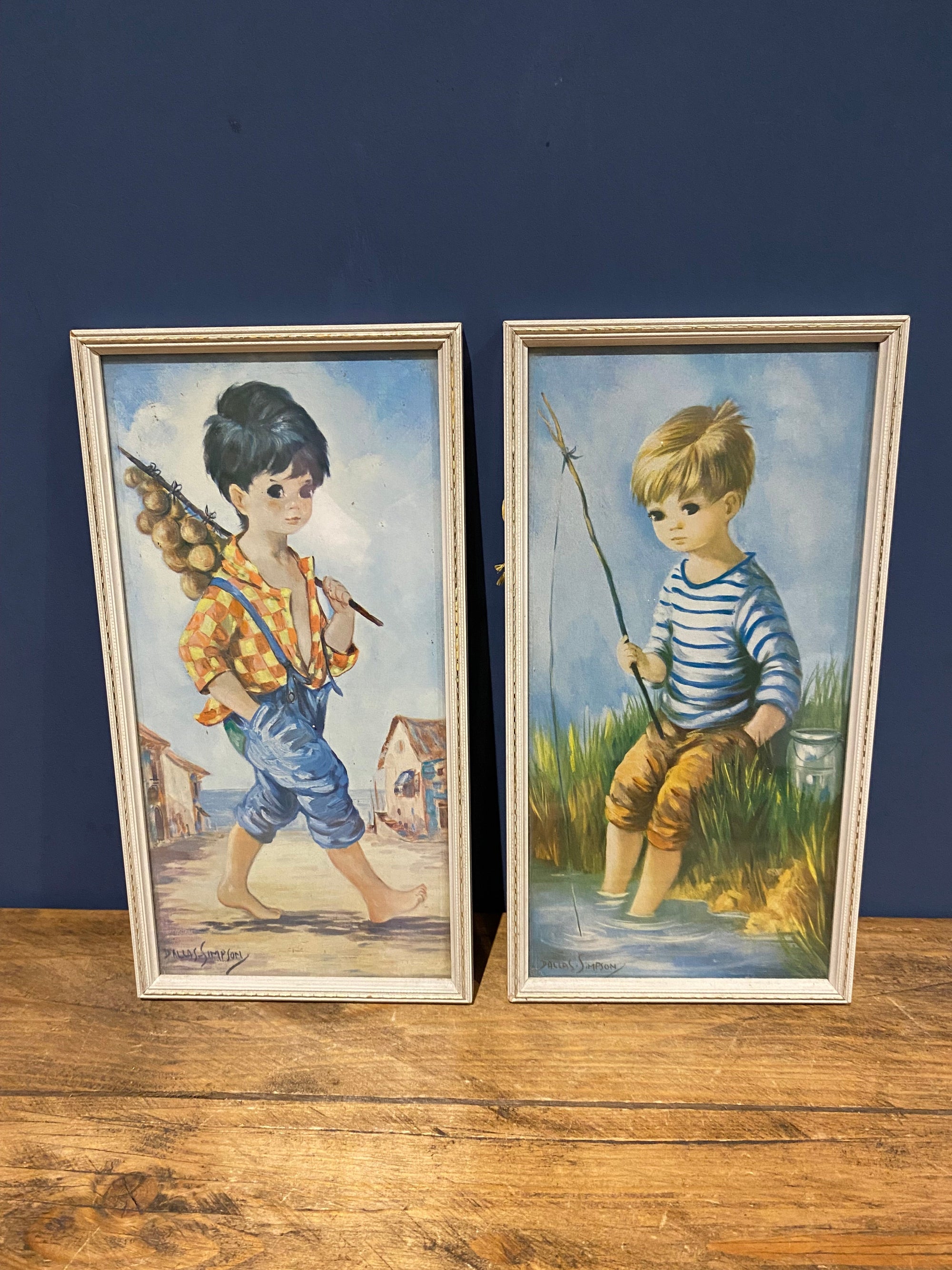 Vintage 60’s/70’s Dallas Simpson Big Eyes Boy Prints, Matching Pair, Retro