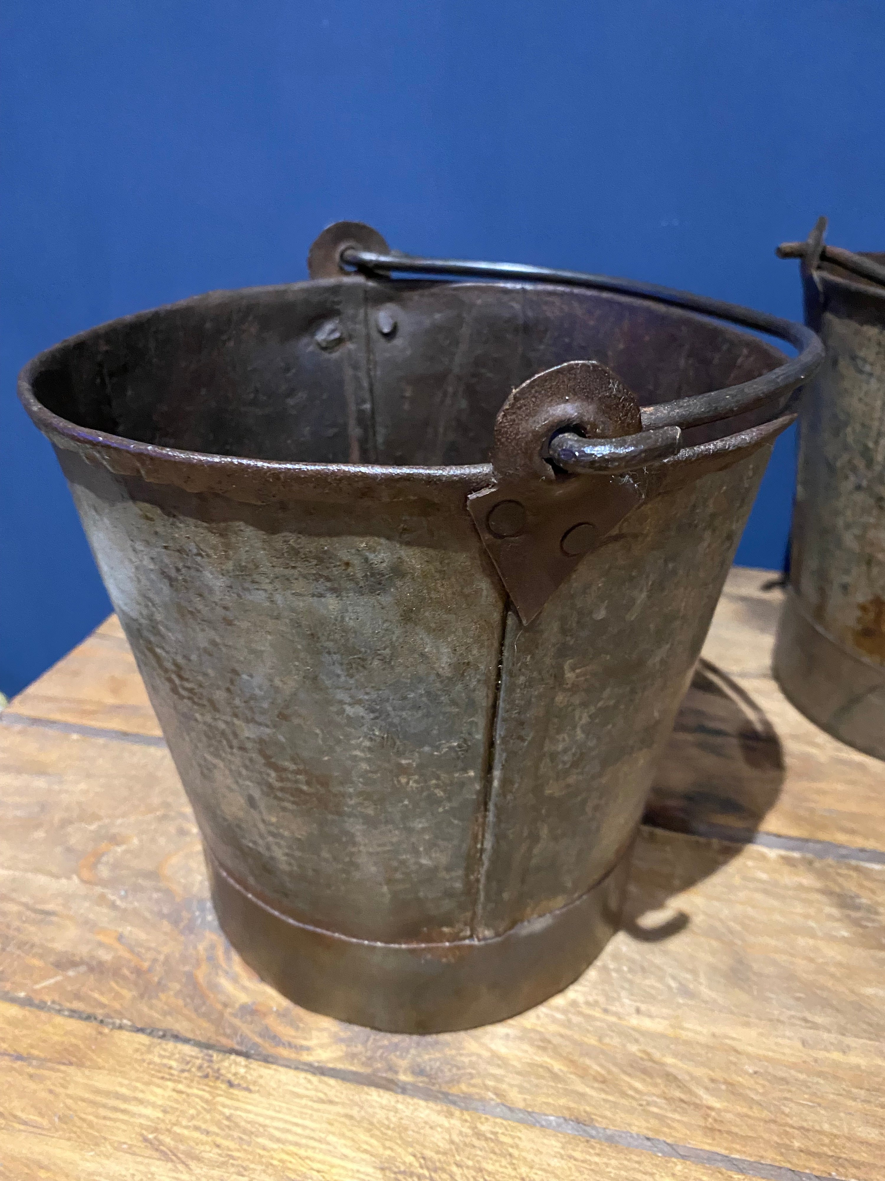 3 X Vintage Galvanised Buckets , Medium