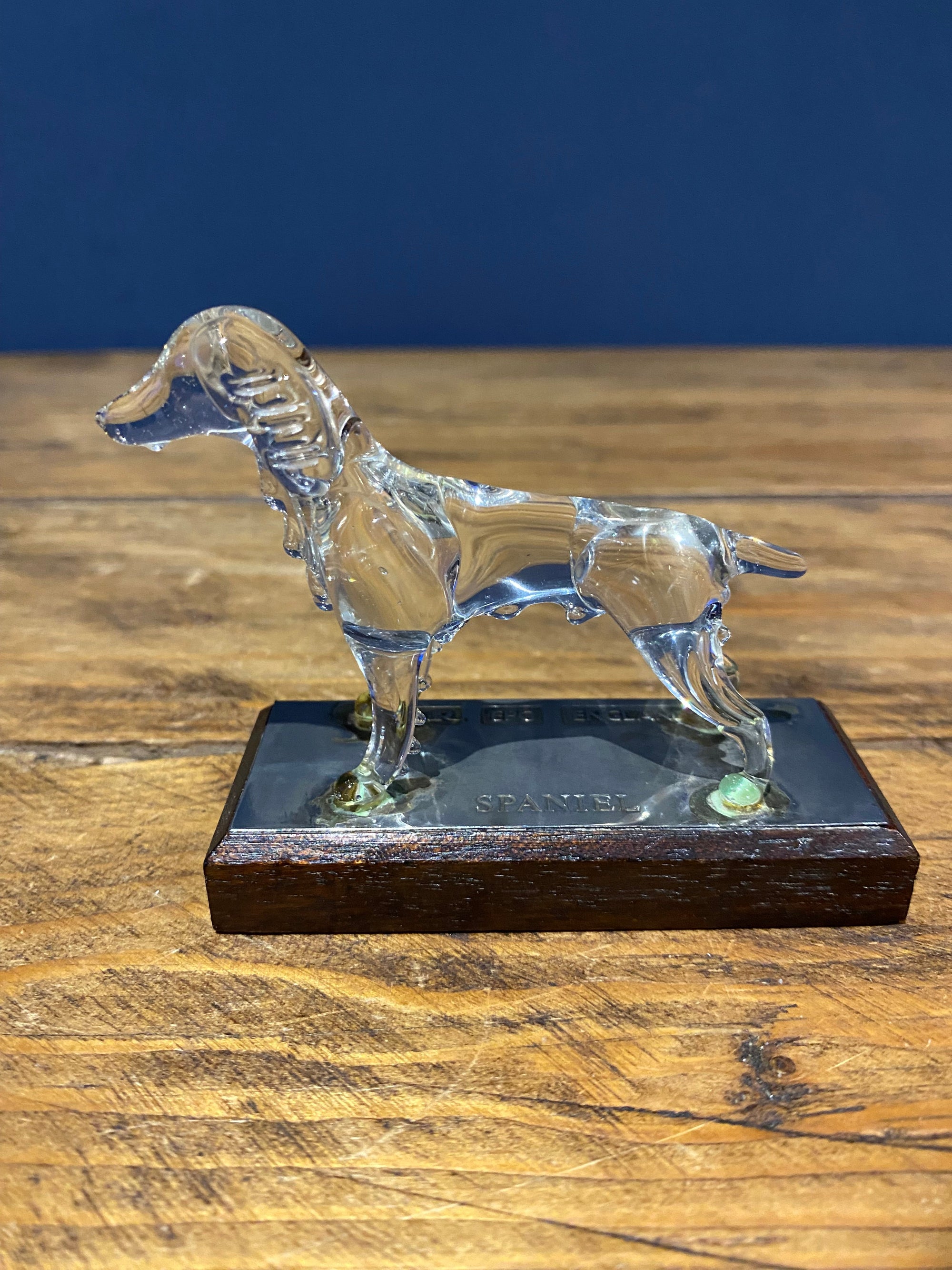 Vintage Crystal Spaniel Ornament On Wood Base