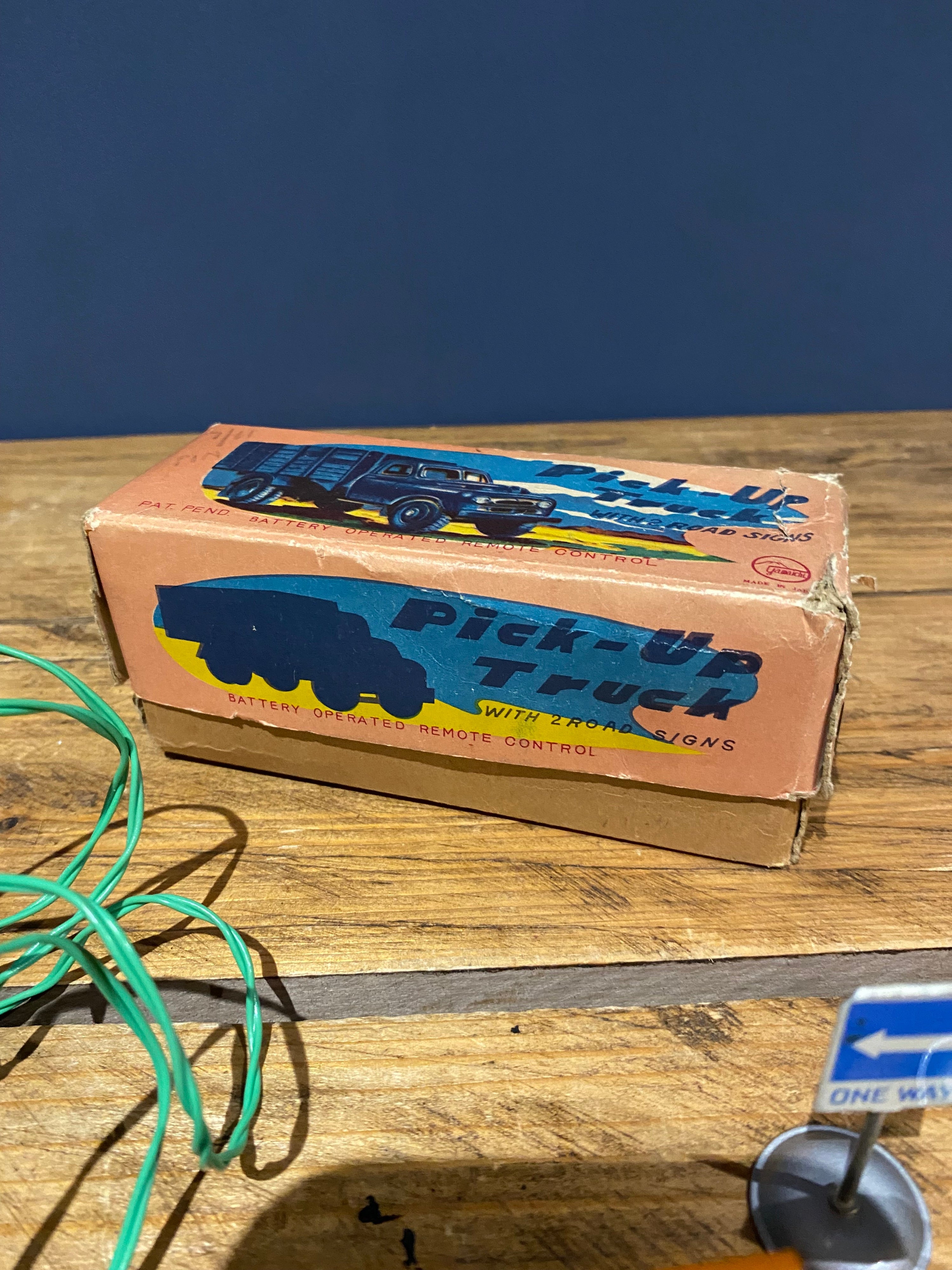 Yamaichi Pick-Up Truck Remote Controlled with x2 Road Signs Tin Plate 1950s