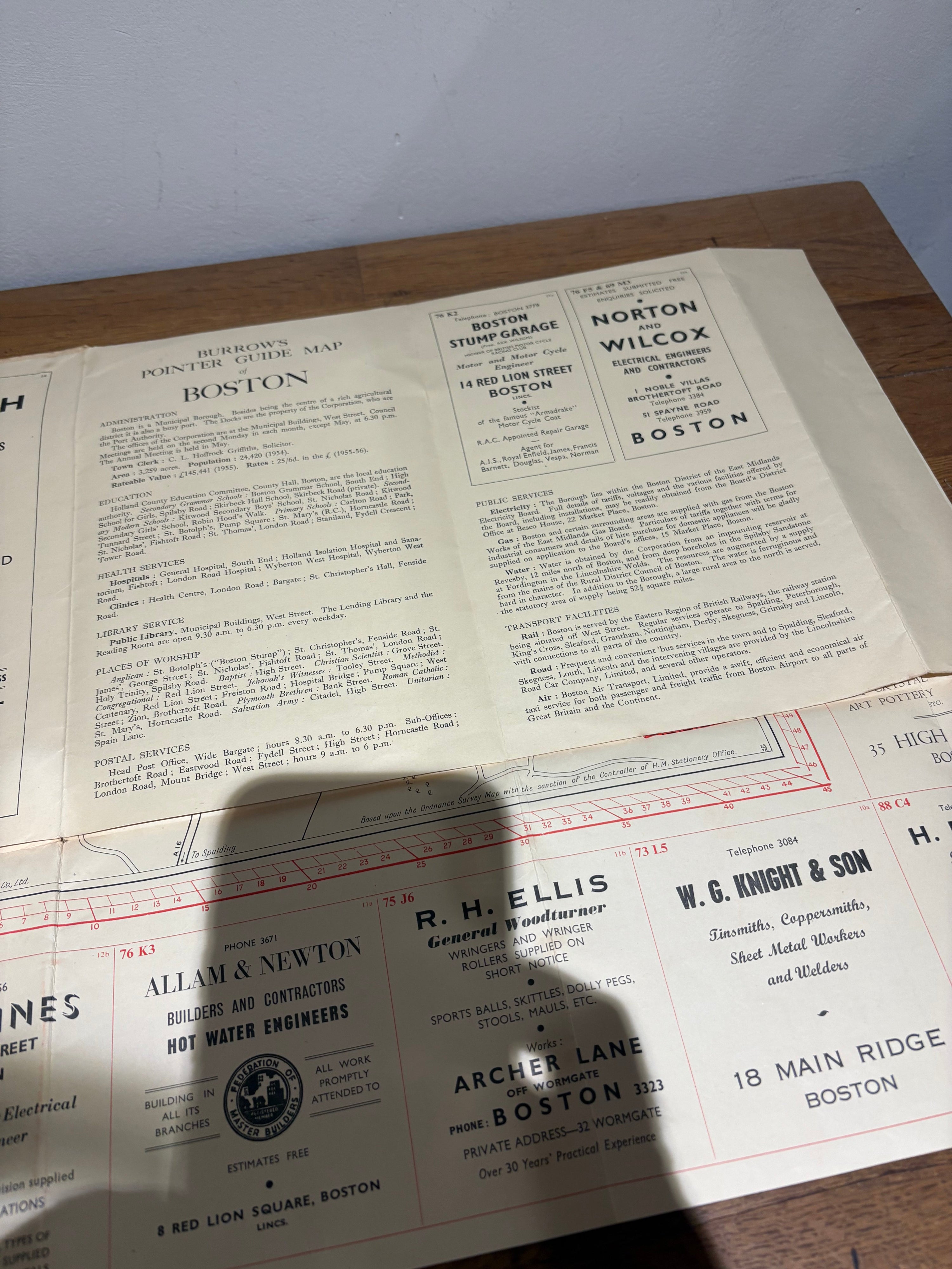 Vintage 1930’s-1950’s Burrows Pointer Guide Map Of Boston UK , Third Edition