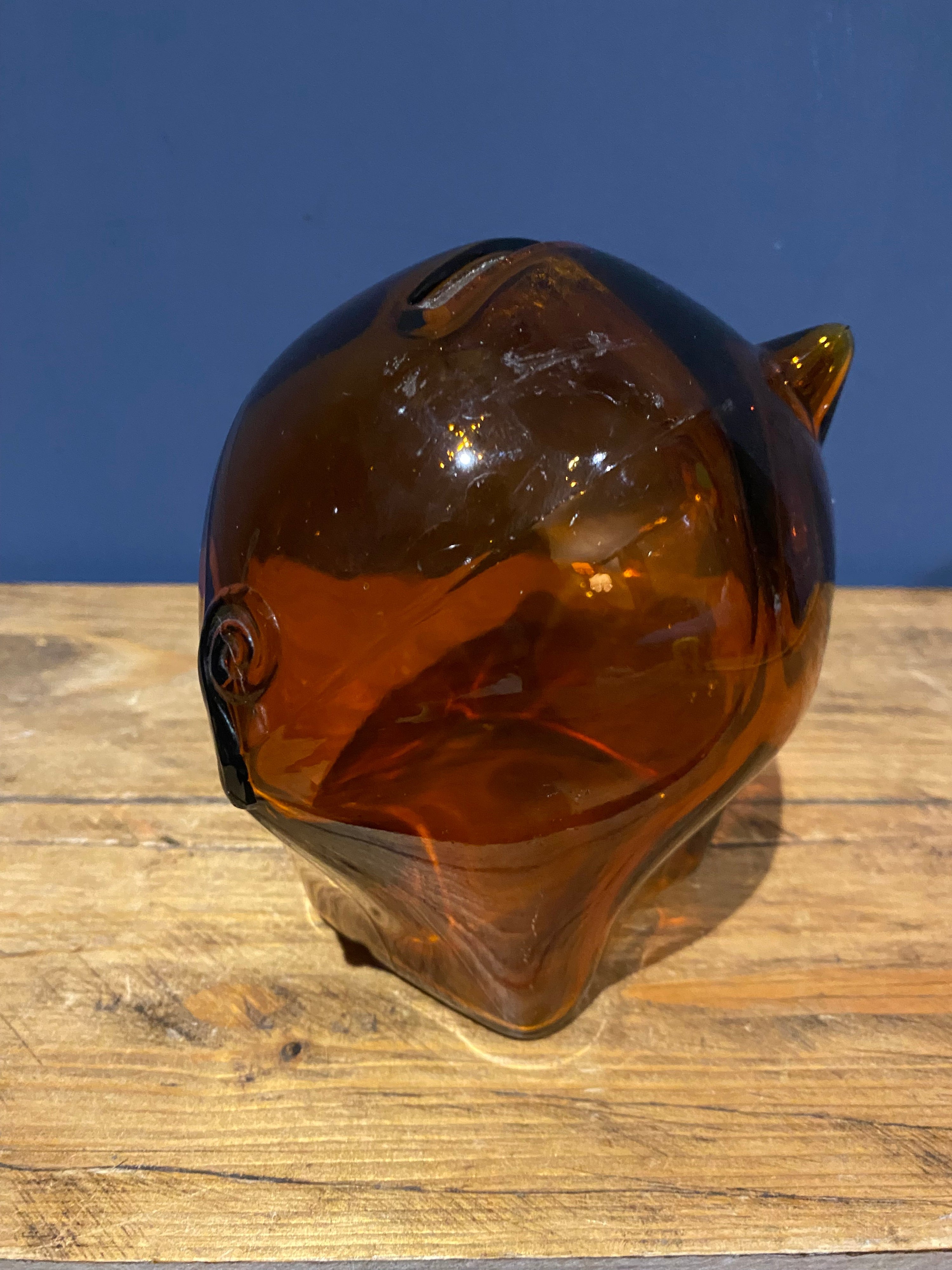 60’s Amber Glass Piggy Bank / Money Box