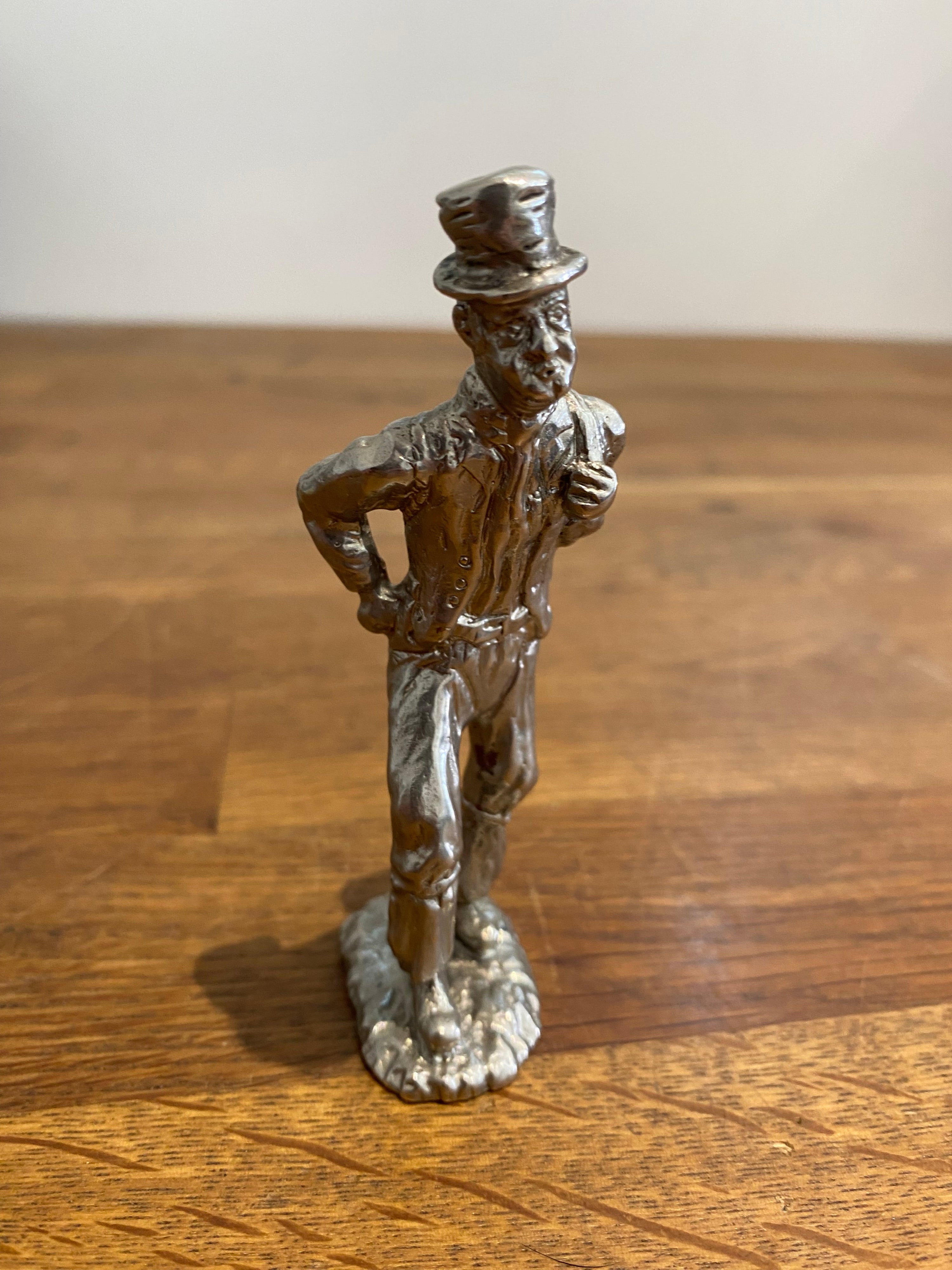 Plated Metal 4” Figure Of A Victorian Man With Travelling Bag