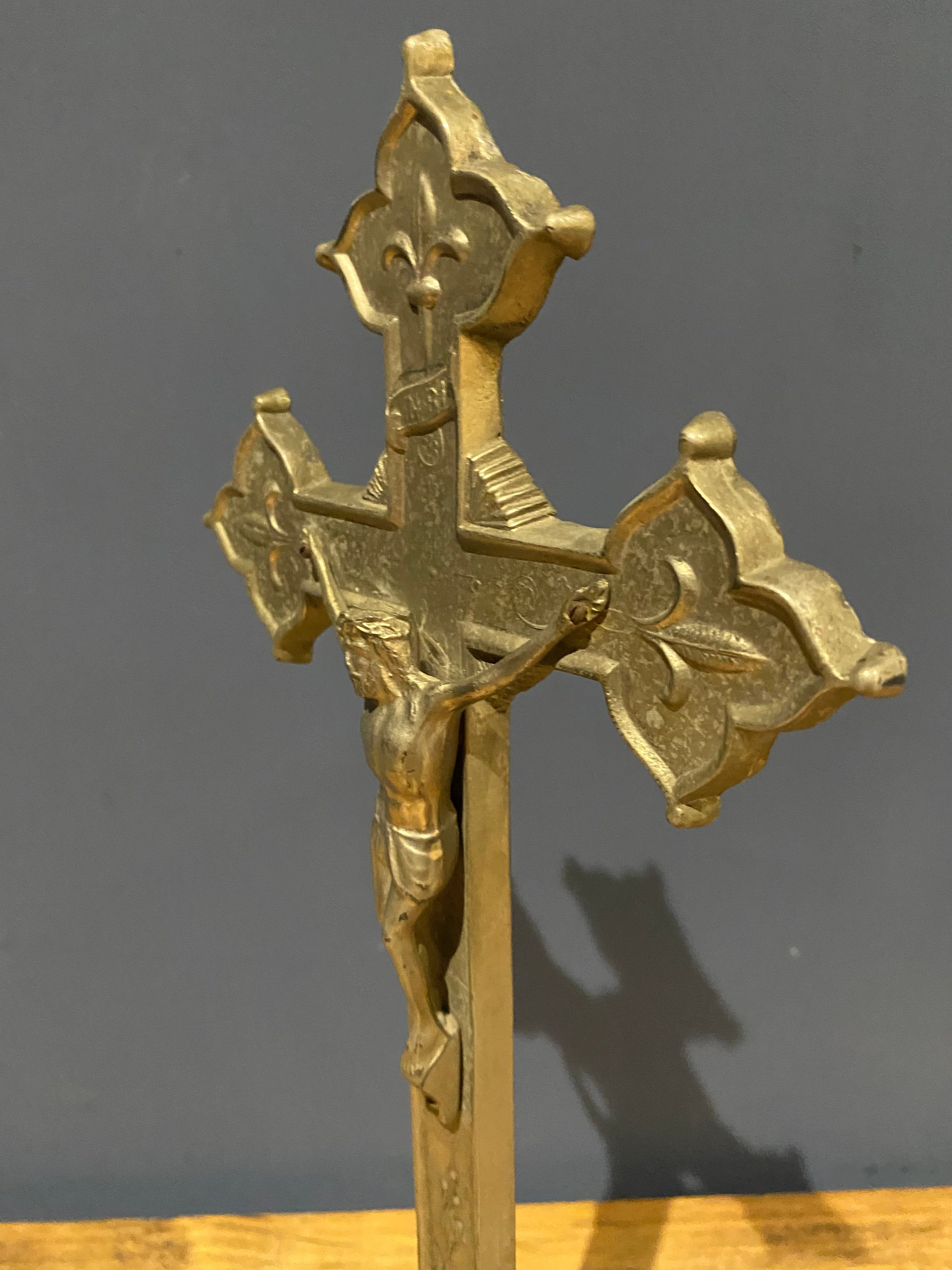 Vintage Mid Century French White Metal Altar Crucifix 41 Cms High