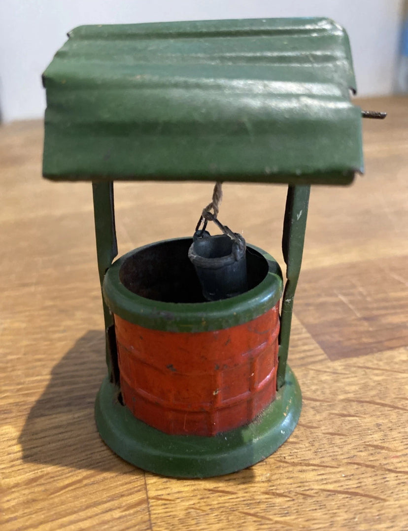 Vintage Tin Plate Toy Well , Wishing Well , Garden Well