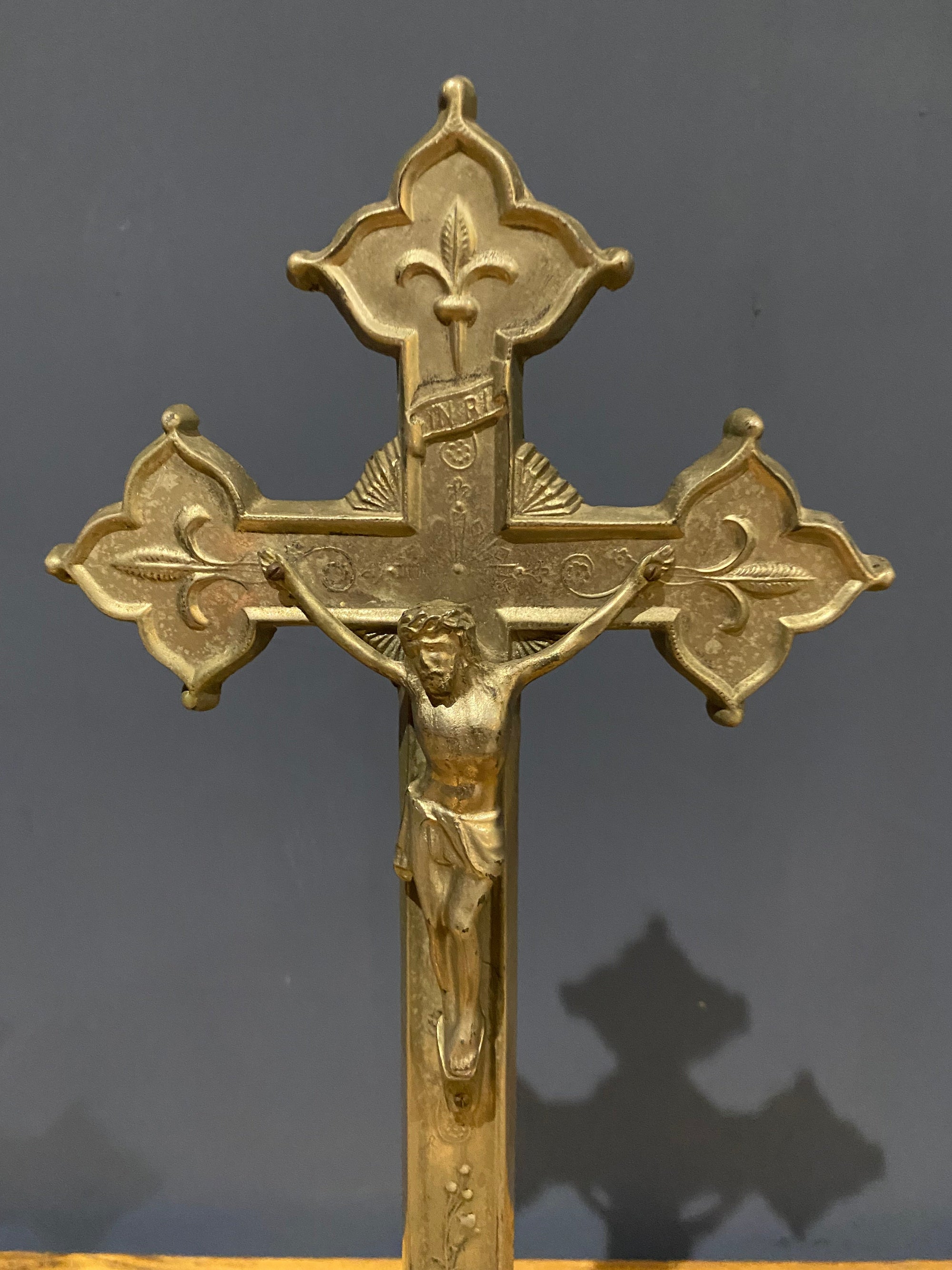 Vintage Mid Century French White Metal Altar Crucifix 41 Cms High