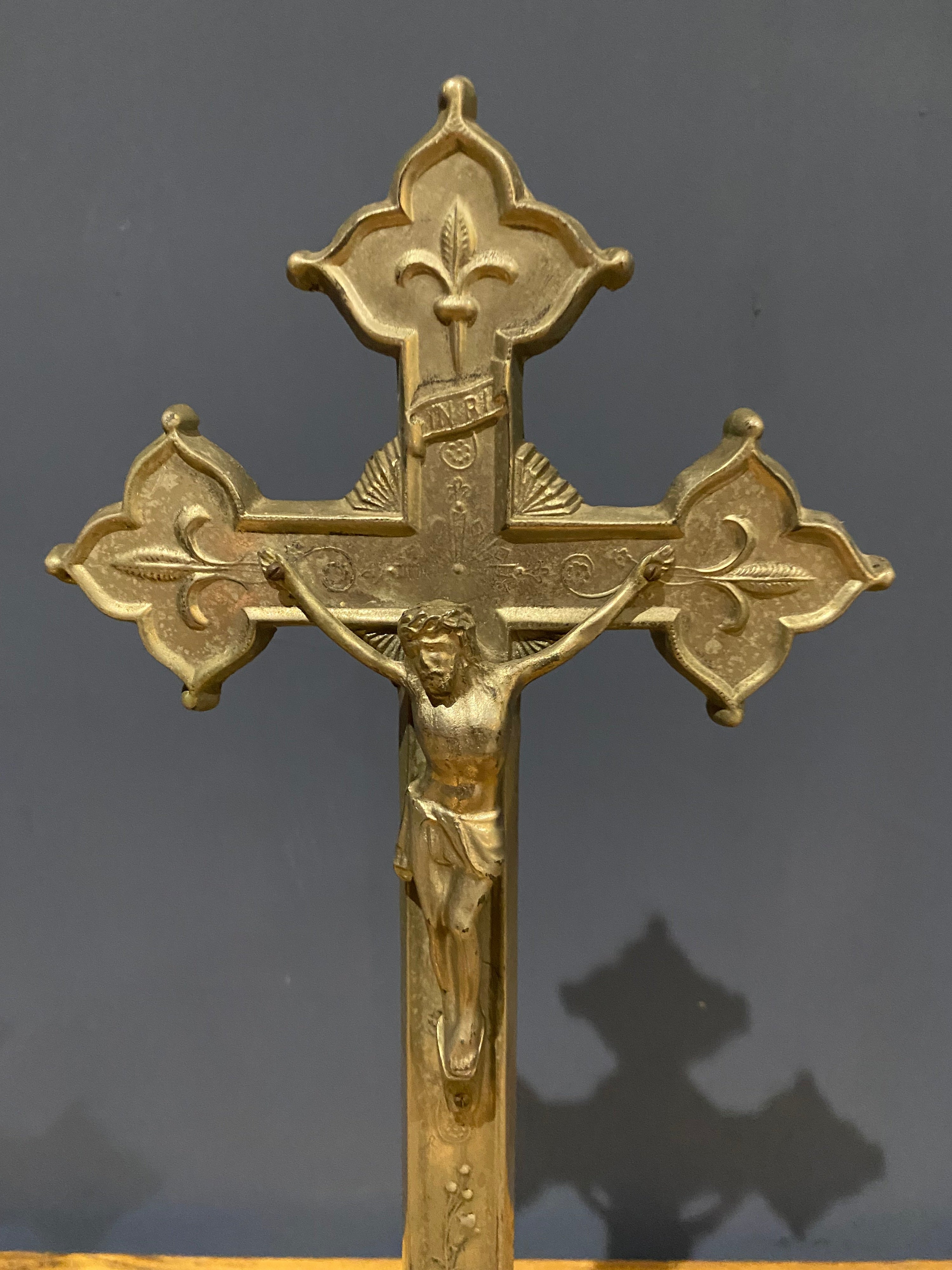 Vintage Mid Century French White Metal Altar Crucifix 41 Cms High