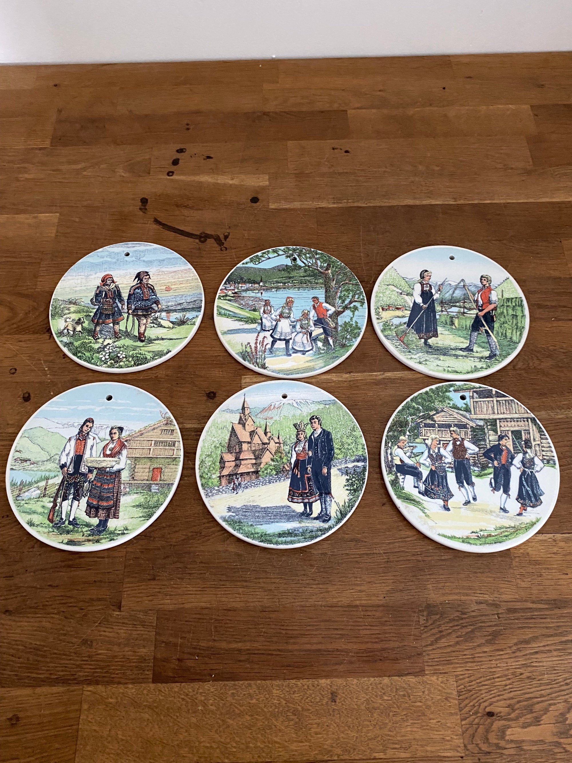 Set Of Six , Norske Bunader, Dekor Jonas Hinna Ceramic Wall Plaques/ Hangers