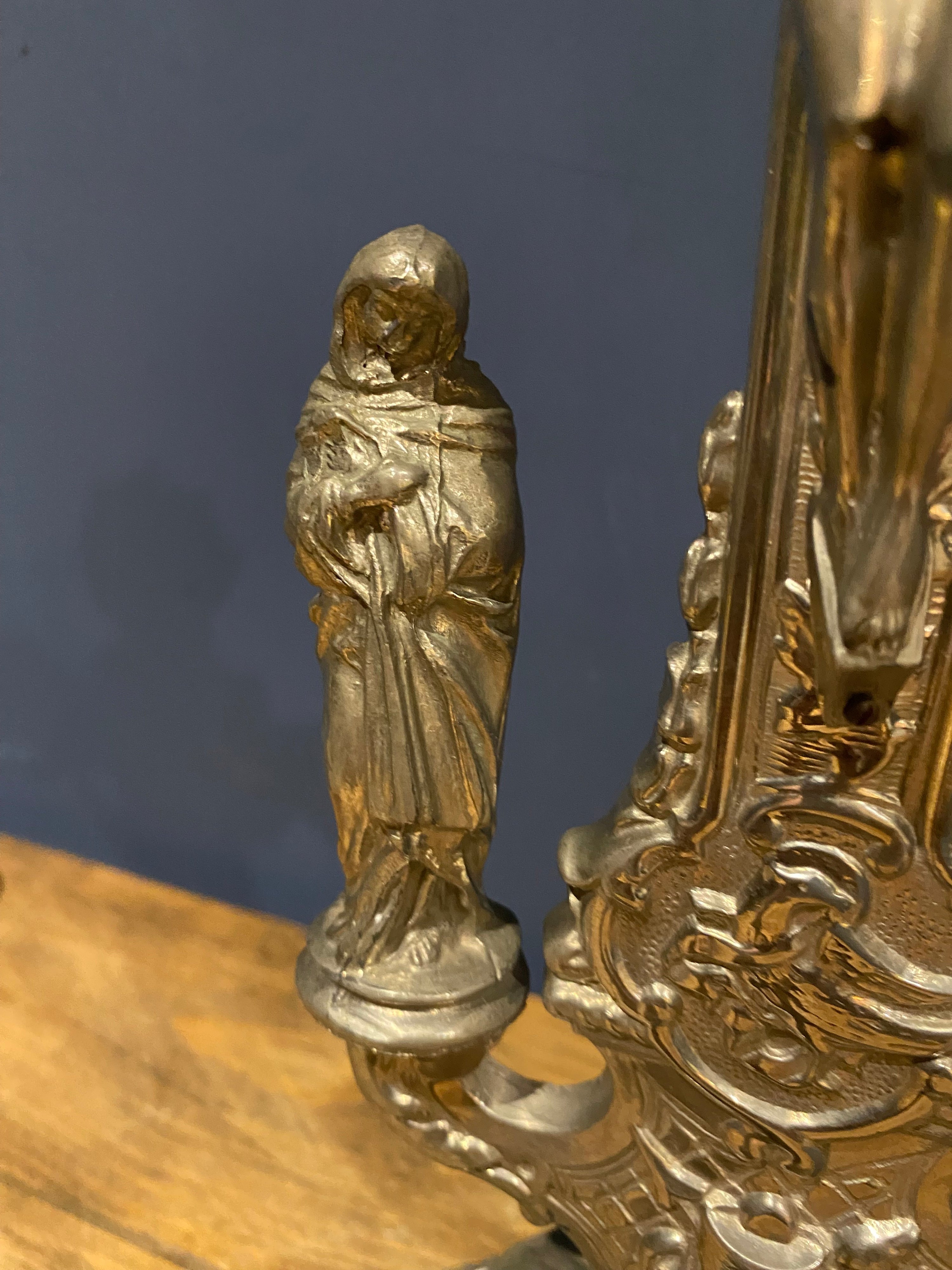 Vintage Mid Century French White Metal  Altar Crucifix 45 Cms High