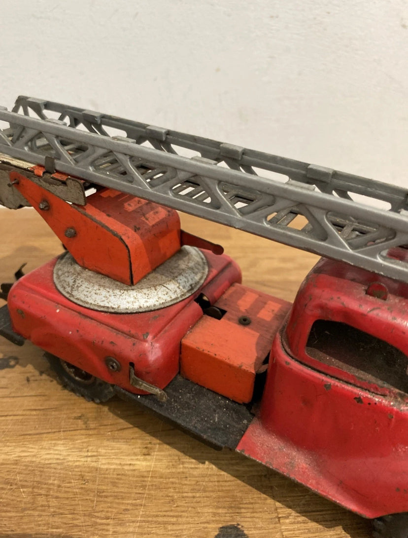 Vintage Tinplate Gama Fire Engine, Fire Truck , Ladder Truck , Clockwork, Works