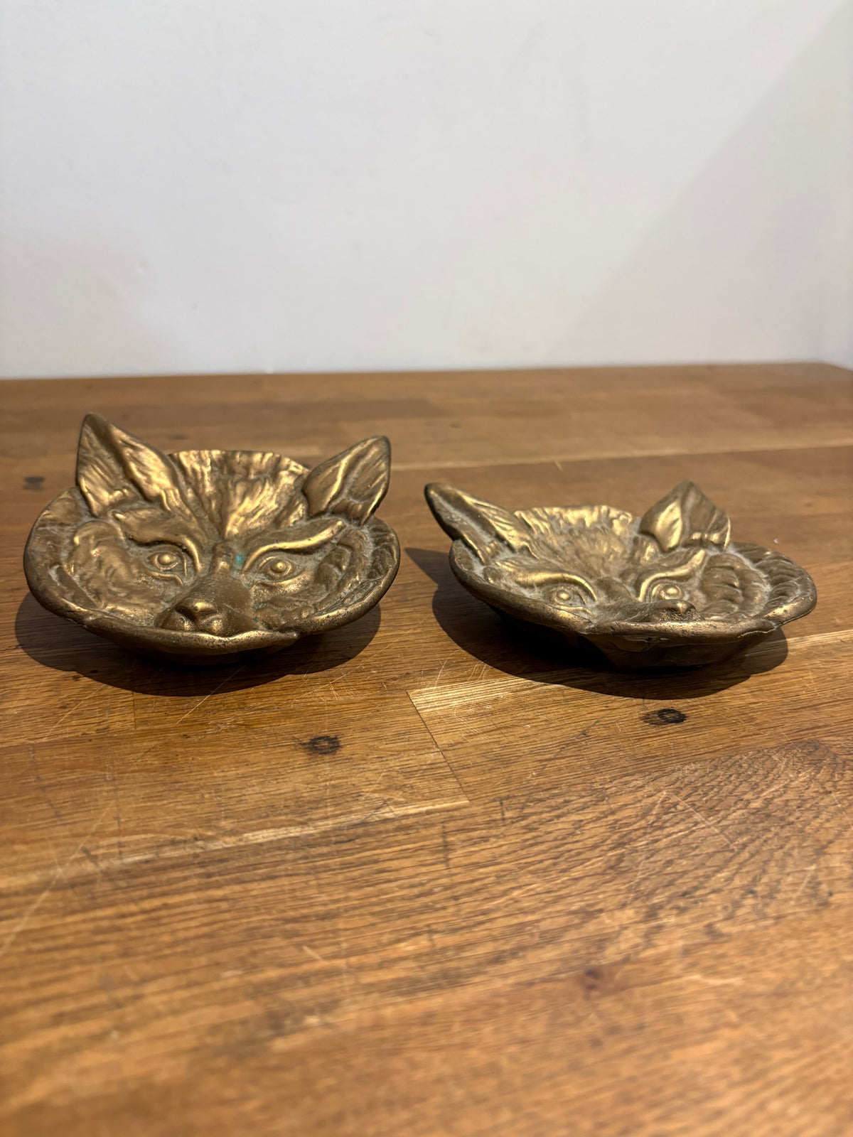 Pair Of Vintage Brass Fox Trinket/coin Dishes