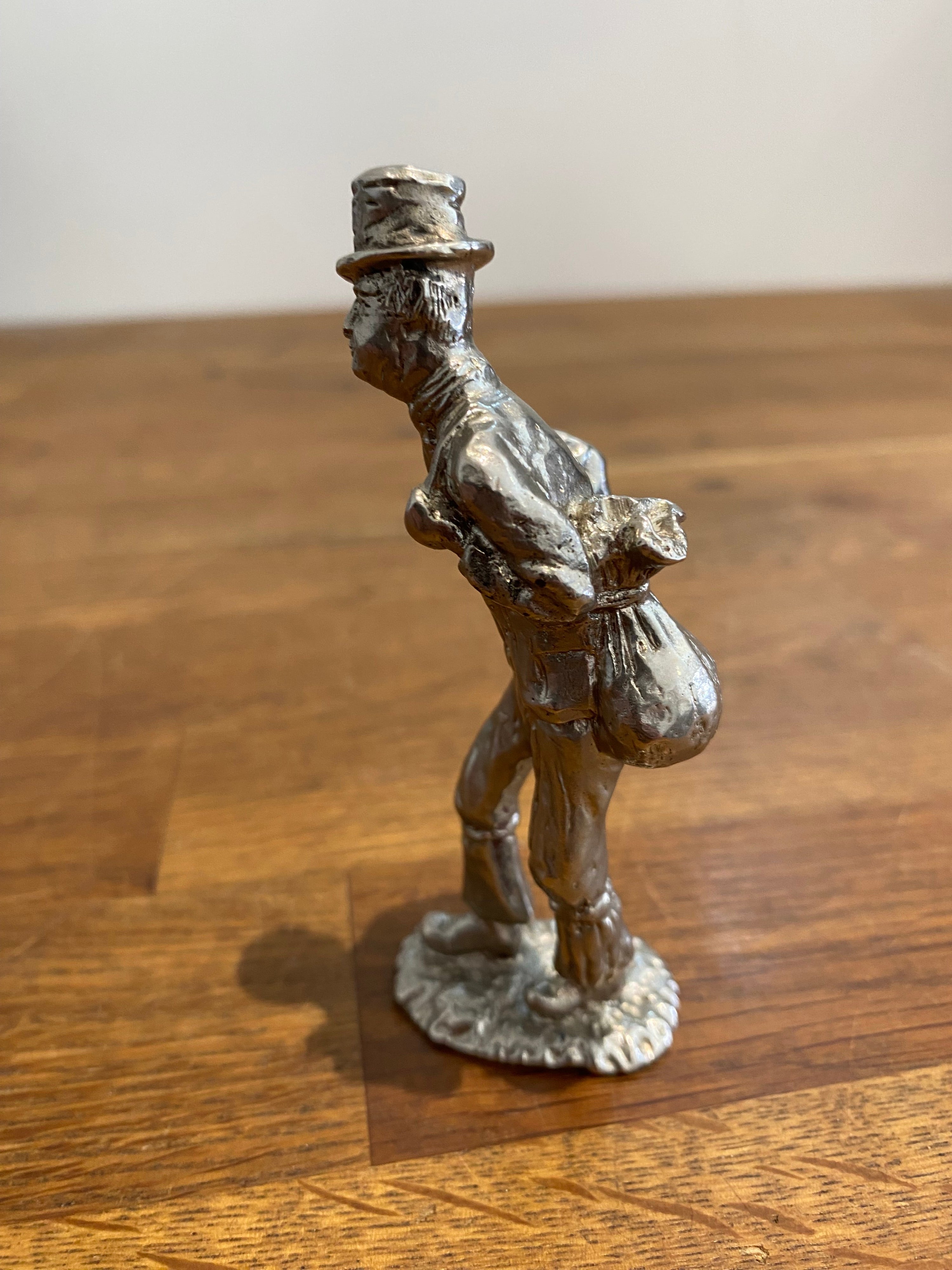 Plated Metal 4” Figure Of A Victorian Man With Travelling Bag