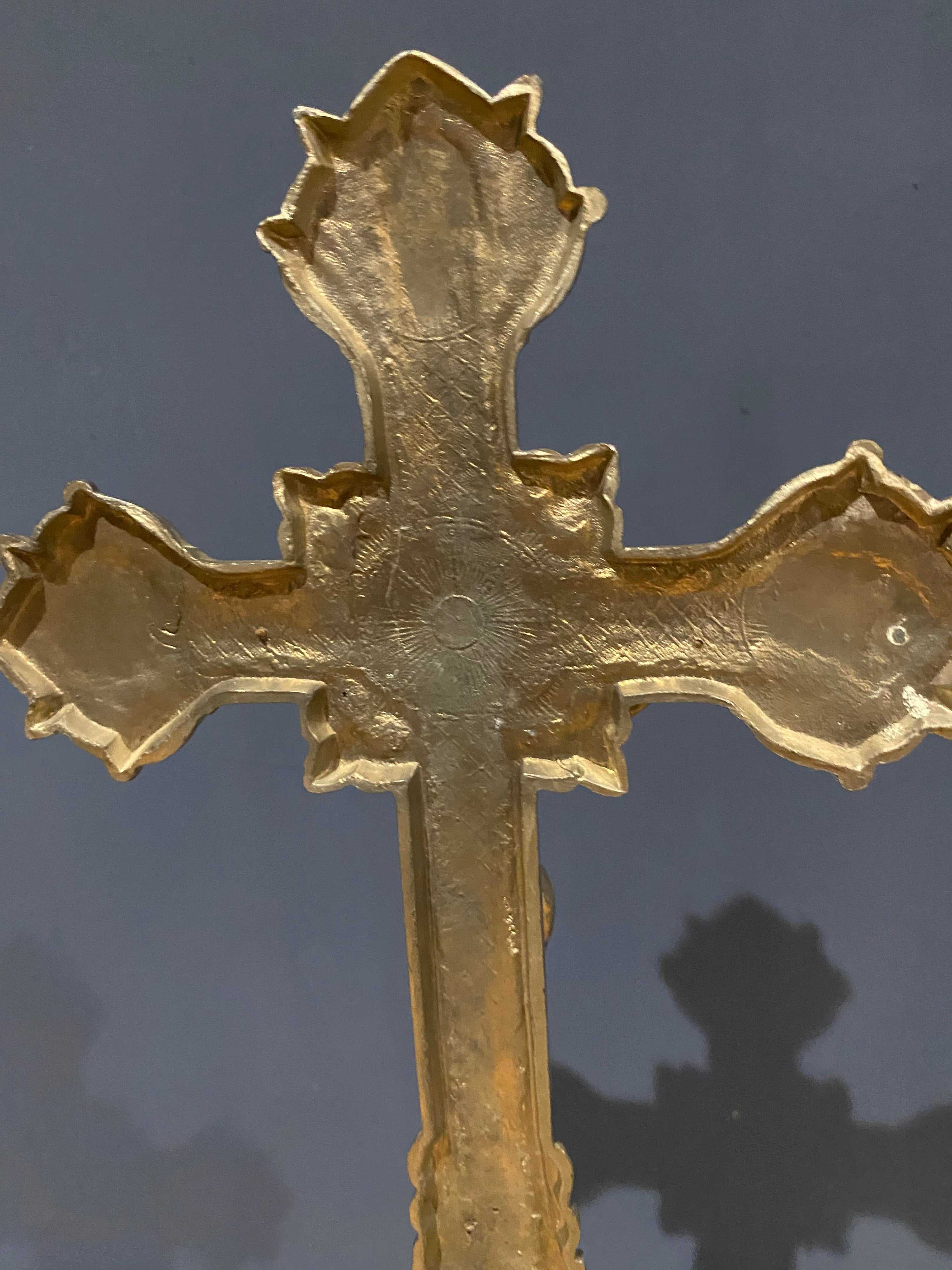 Vintage Mid Century French White Metal  Altar Crucifix 45 Cms High