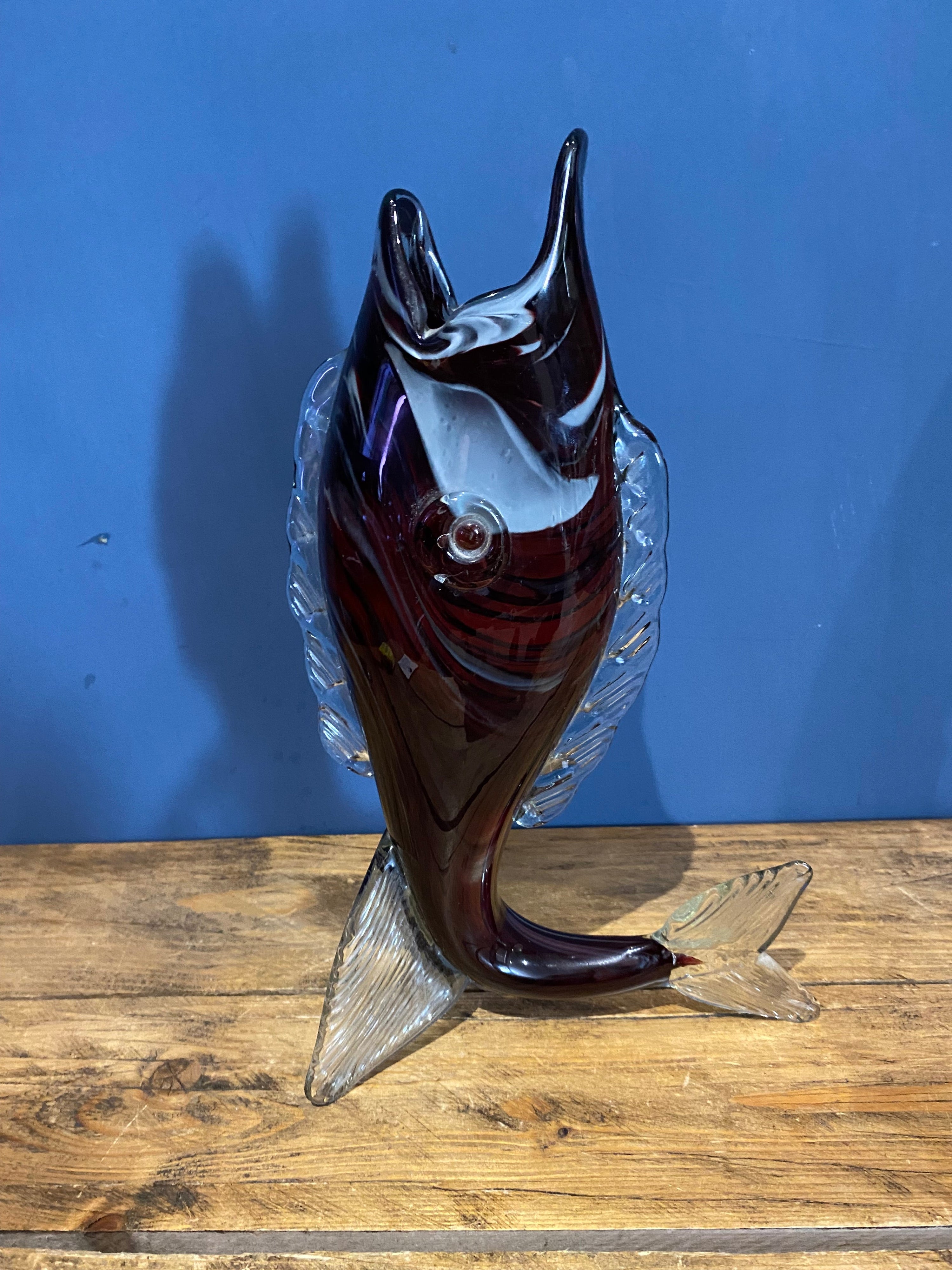 Vintage Retro Glass Fish Vase , Murano